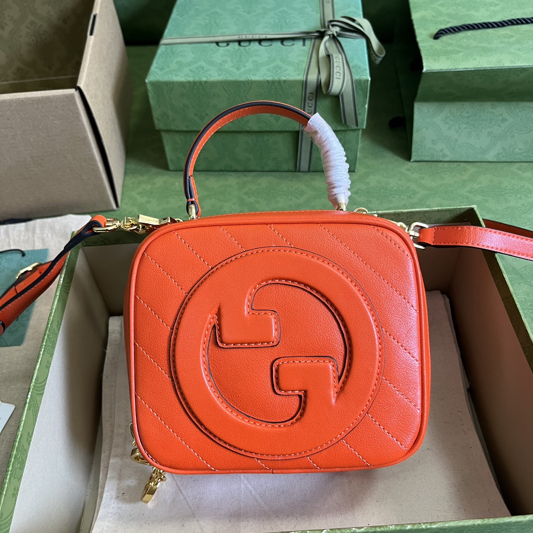Bagsaaa Gvc*1 Blondie Top Handle Brown/ Orange Leather Bag - 17x15x9cm