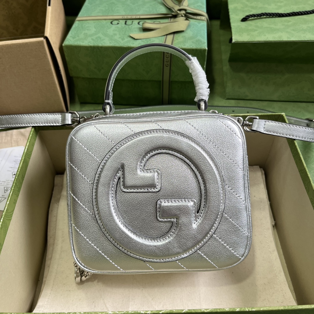 Bagsaaa Gvc*1 Blondie Top Handle Silver Leather Bag - 17x15x9cm