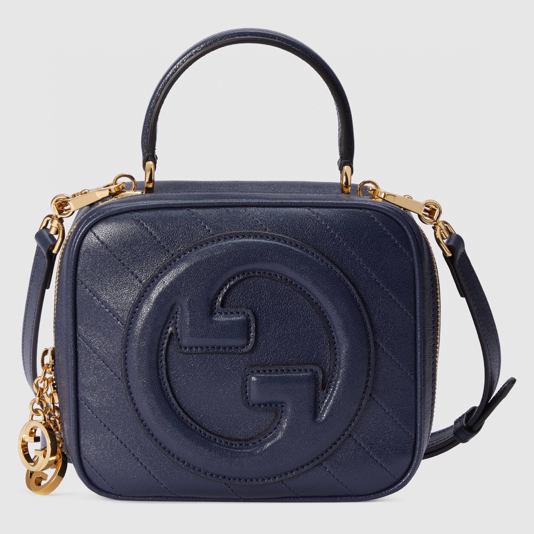Bagsaaa Gvc*1 Blondie Top Handle Blue Leather Bag - 17x15x9cm