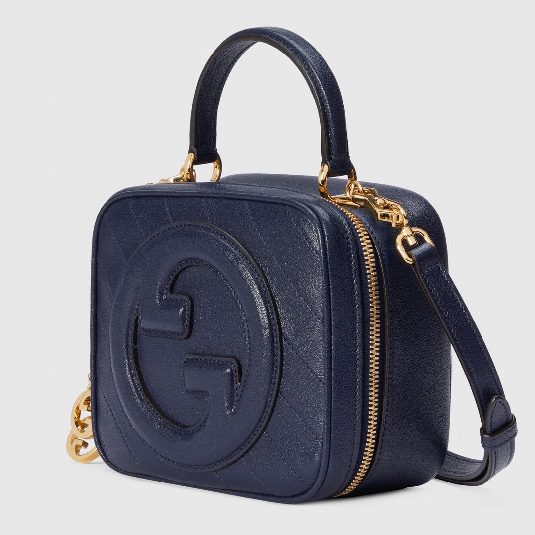 Bagsaaa Gvc*1 Blondie Top Handle Blue Leather Bag - 17x15x9cm