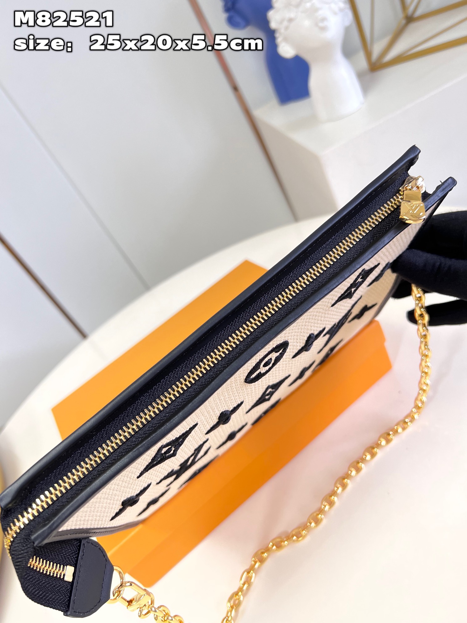 Bagsaaa L0vis Vvtt0n Toiletry Pouch On Chain Bag Noir Beige with Lotus cotton - 25*20*5.5CM