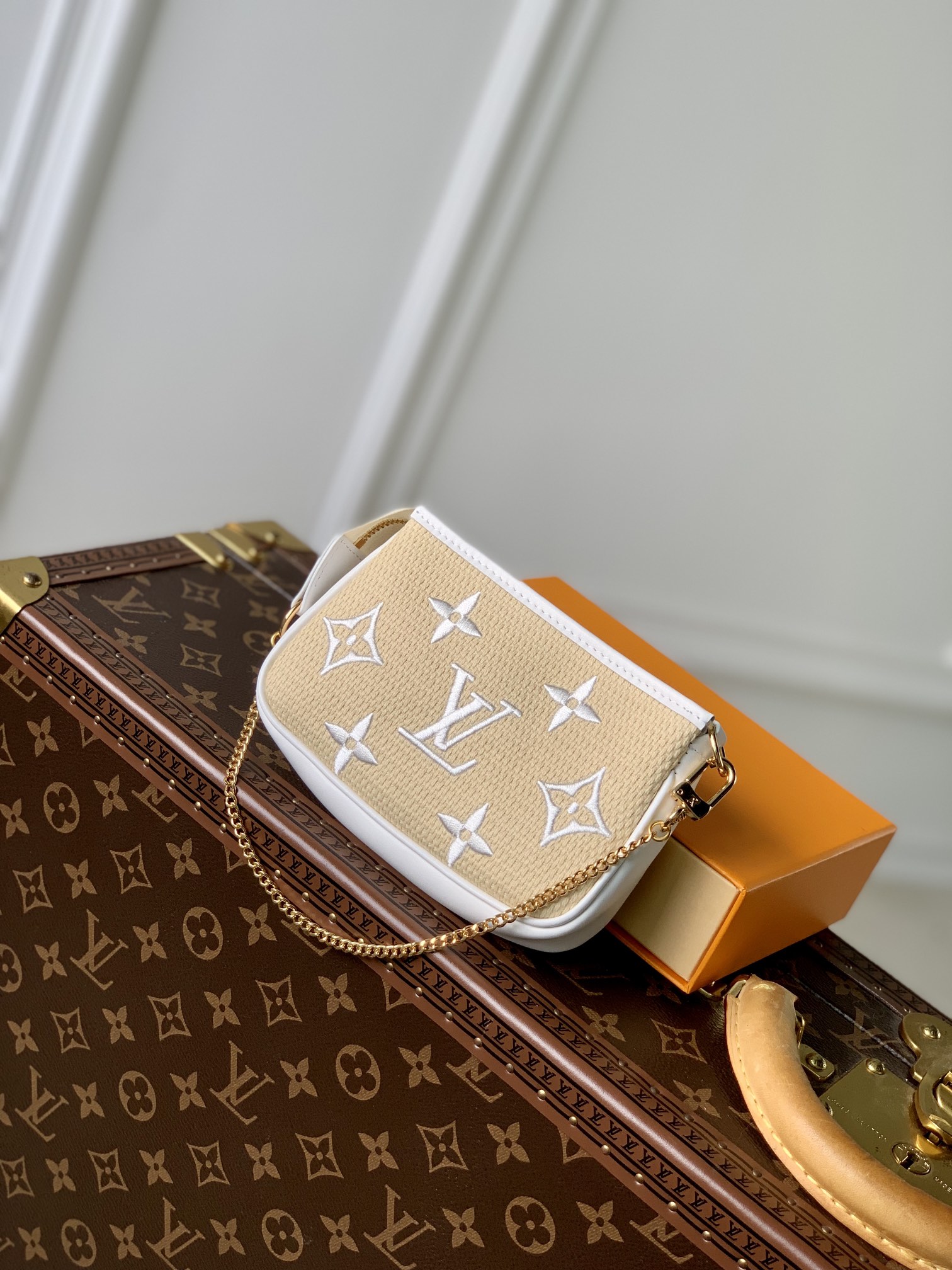 Bagsaaa L0vis Vvtt0n By The Pool Mini Pochette Accessoires White Cotton 15.5 x 10.5 x 4 cm