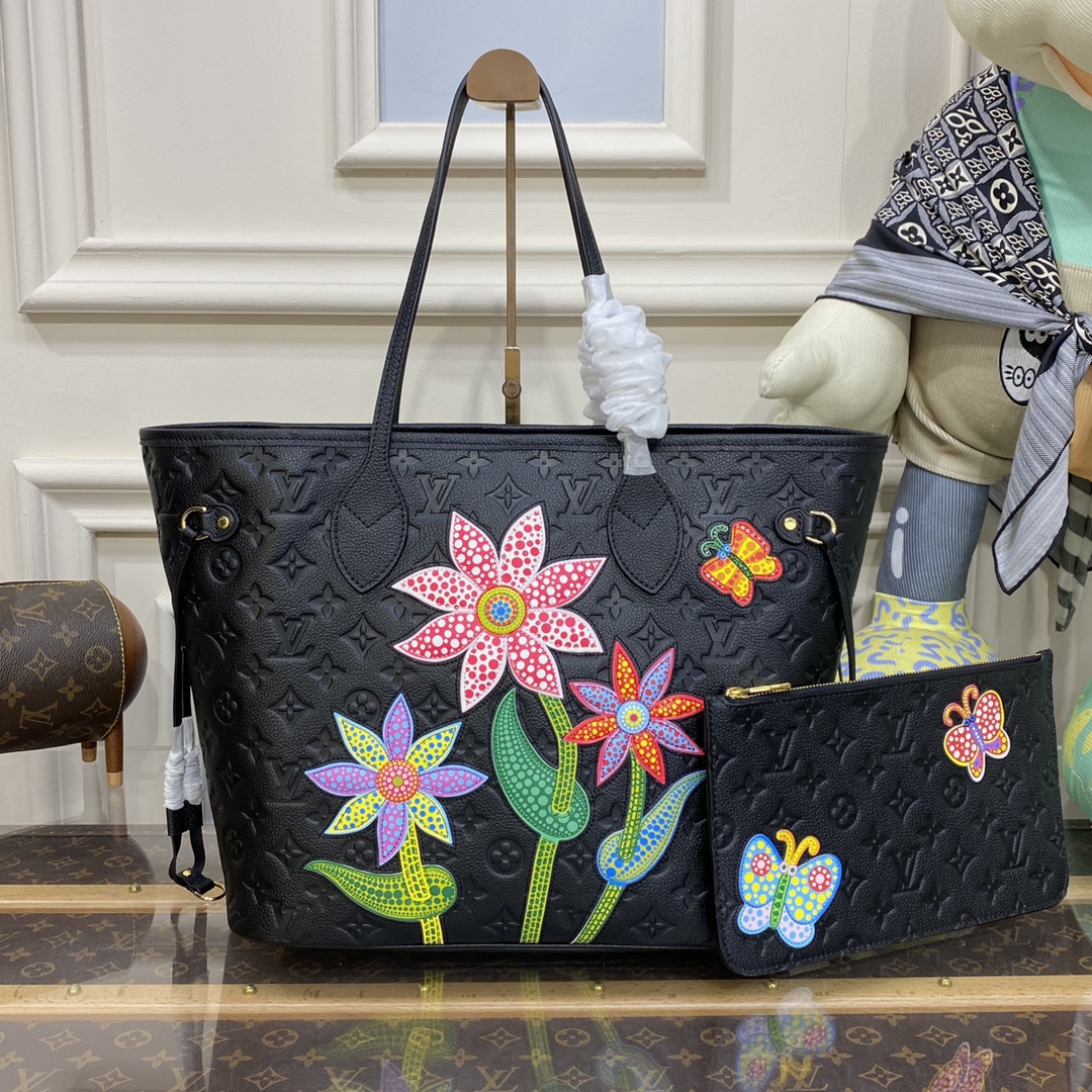Bagsaaa L0vis Vvtt0n Neverfull YK OnTheGo MM black Flower marquetry - 35 x 27 x 14 cm