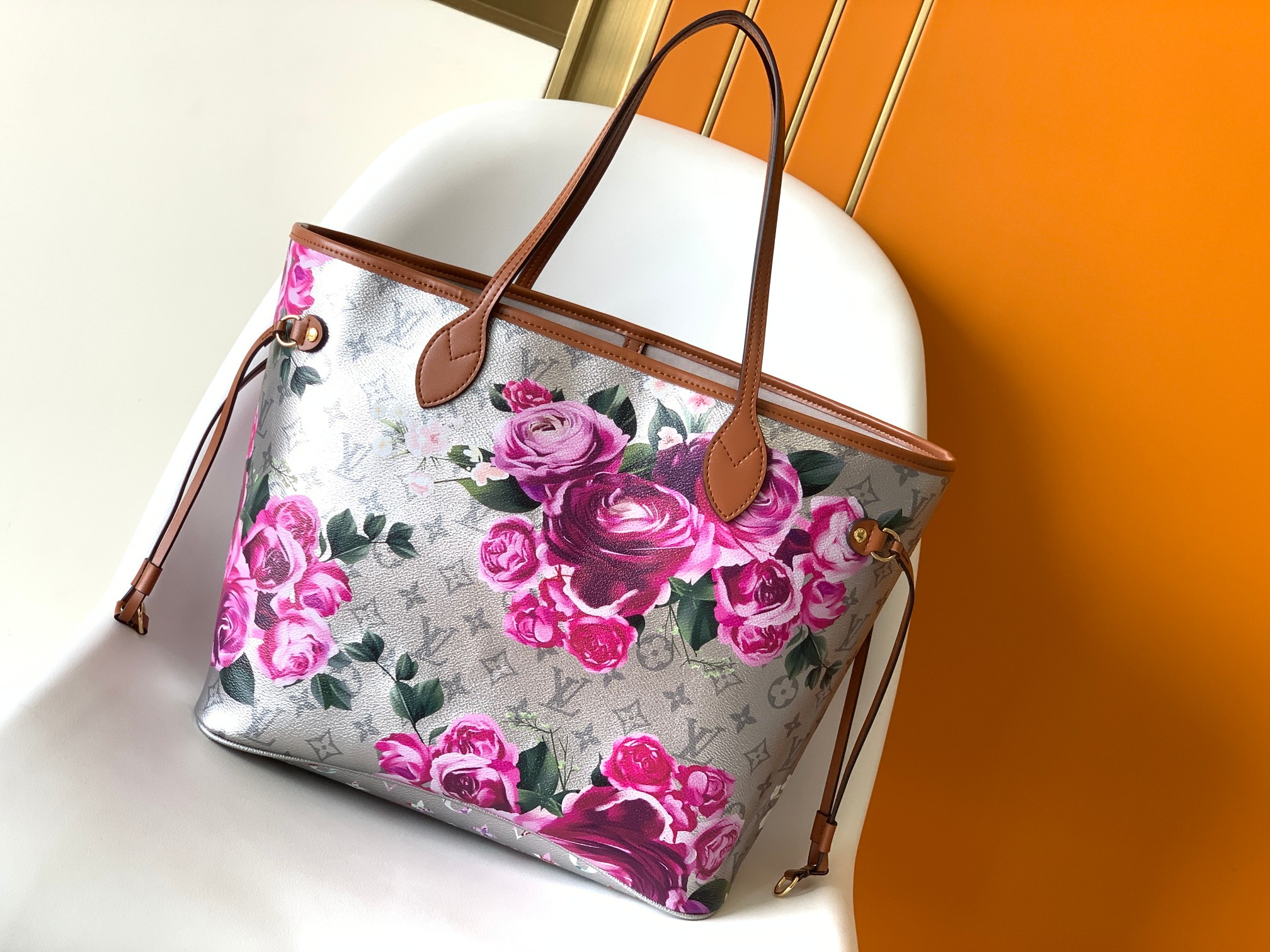 Bagsaaa L0vis Vvtt0n Neverfull MM Flower Silver Pattern - 31x28x14cm