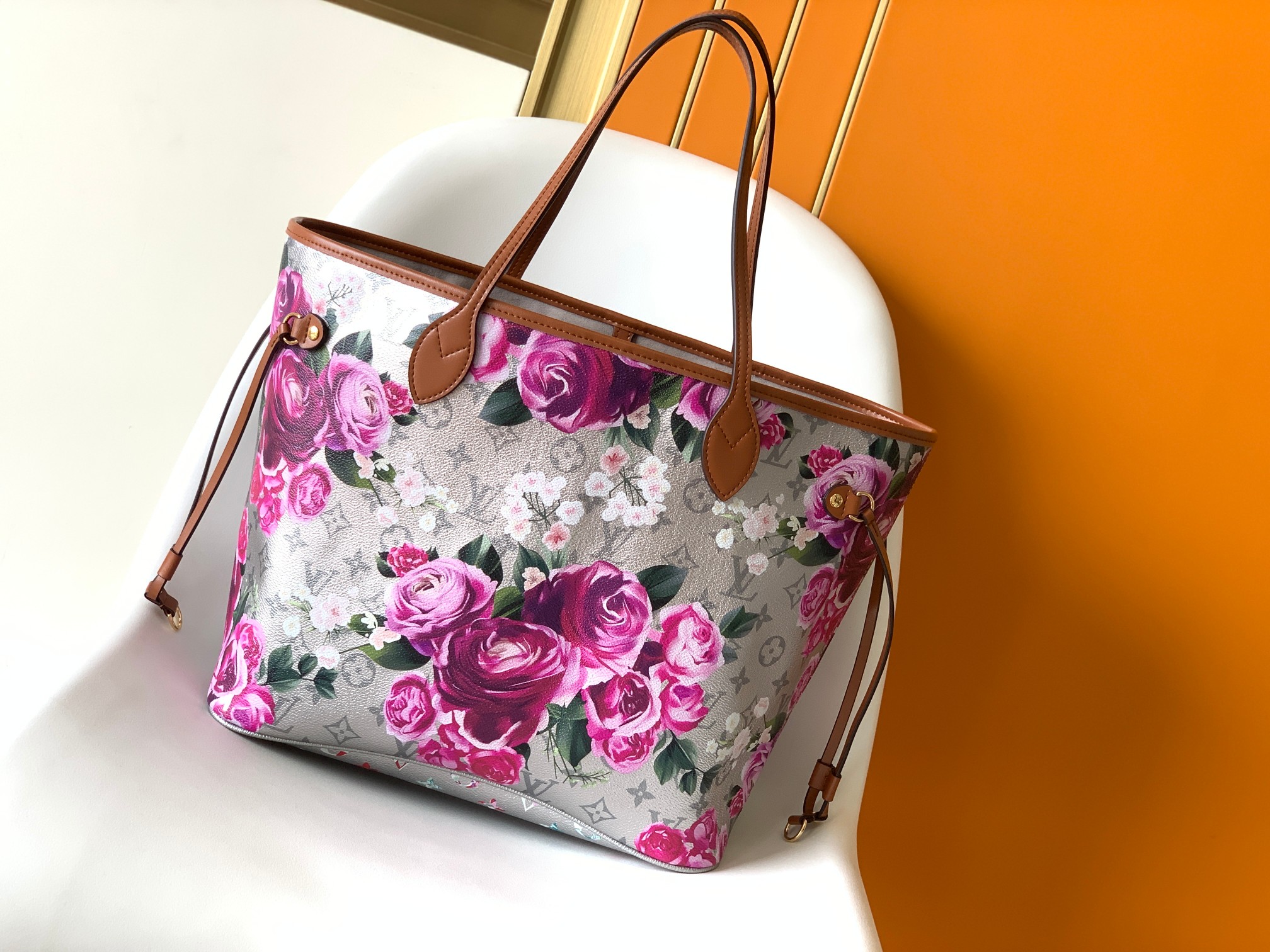 Bagsaaa L0vis Vvtt0n Neverfull MM Flower Silver Pattern - 31x28x14cm