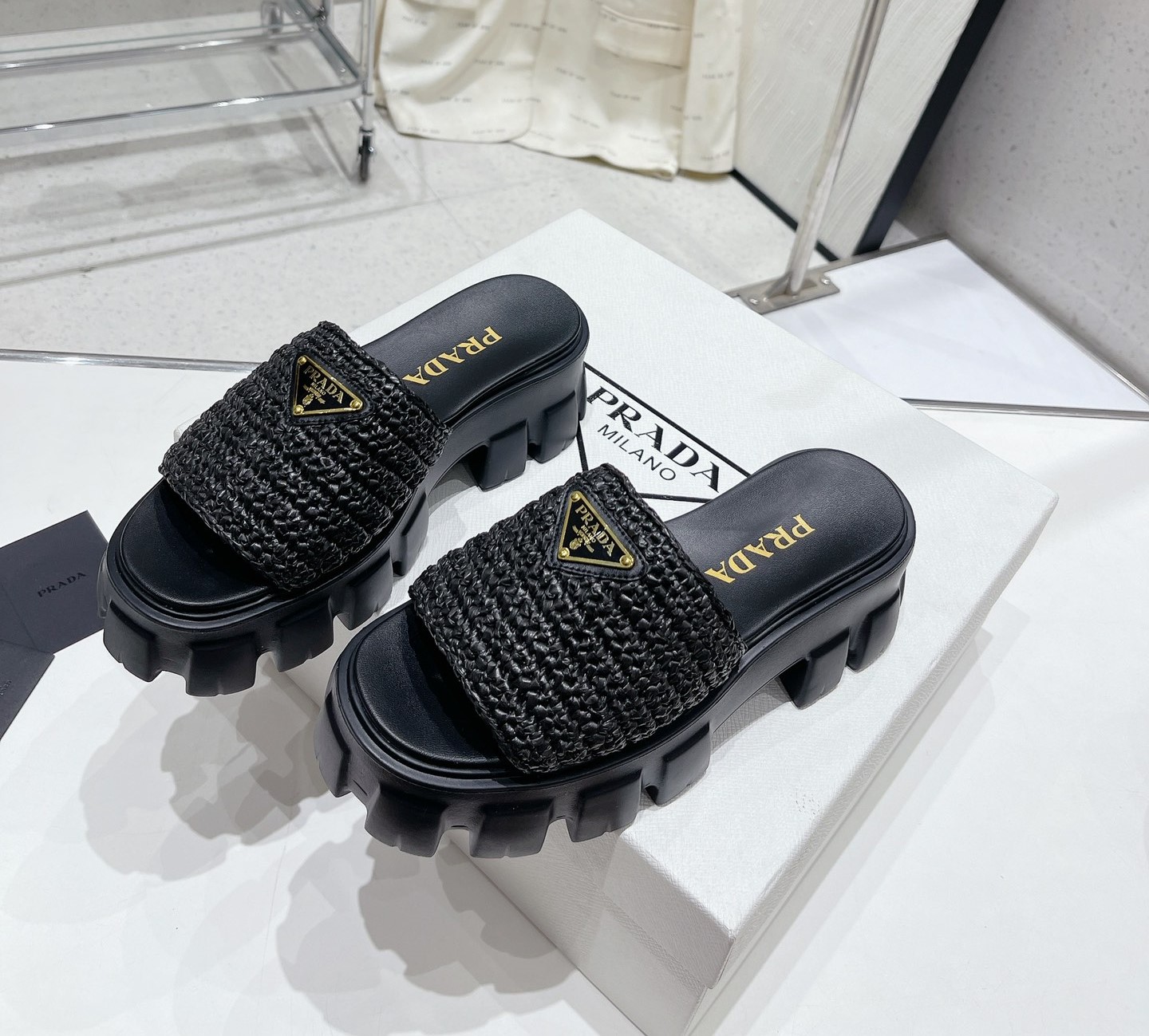 Bagsaaa Pra*a Raffia Sandals Black 