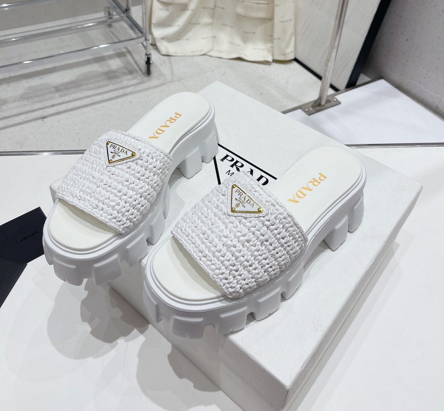 Bagsaaa Pra*a Raffia Sandals White