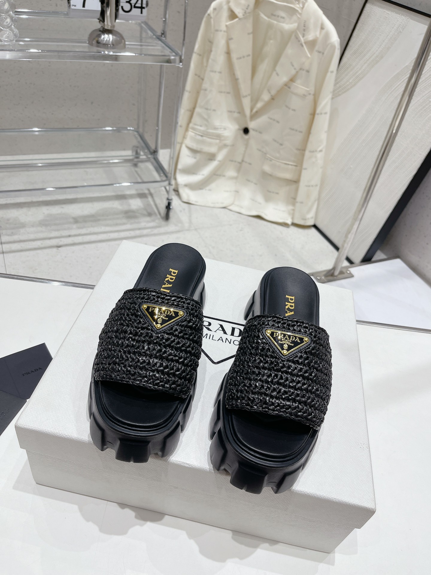 Bagsaaa Pra*a Raffia Sandals White