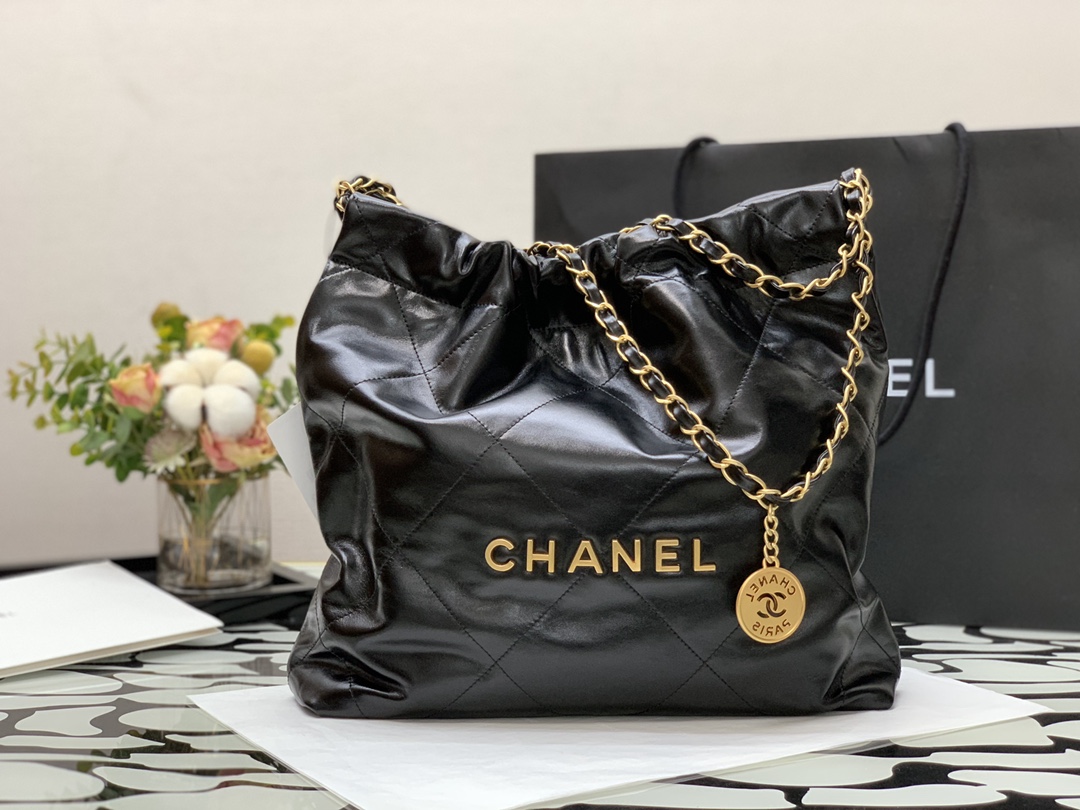 Bagsaaa Ch**el 22 small tote bag black gold hardware