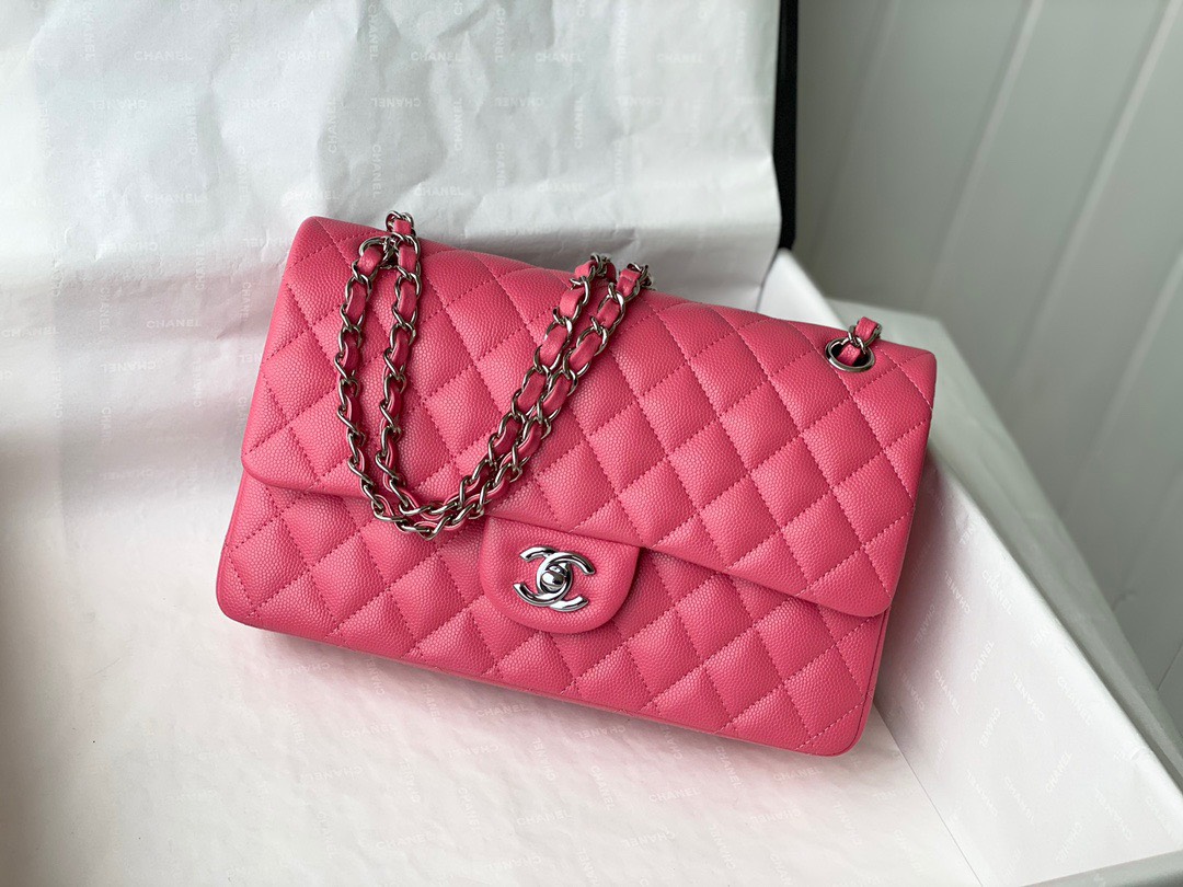 Bagsaaa Ch**el Classic Flap Caviar Bag Pink Silver Hardware 25cm