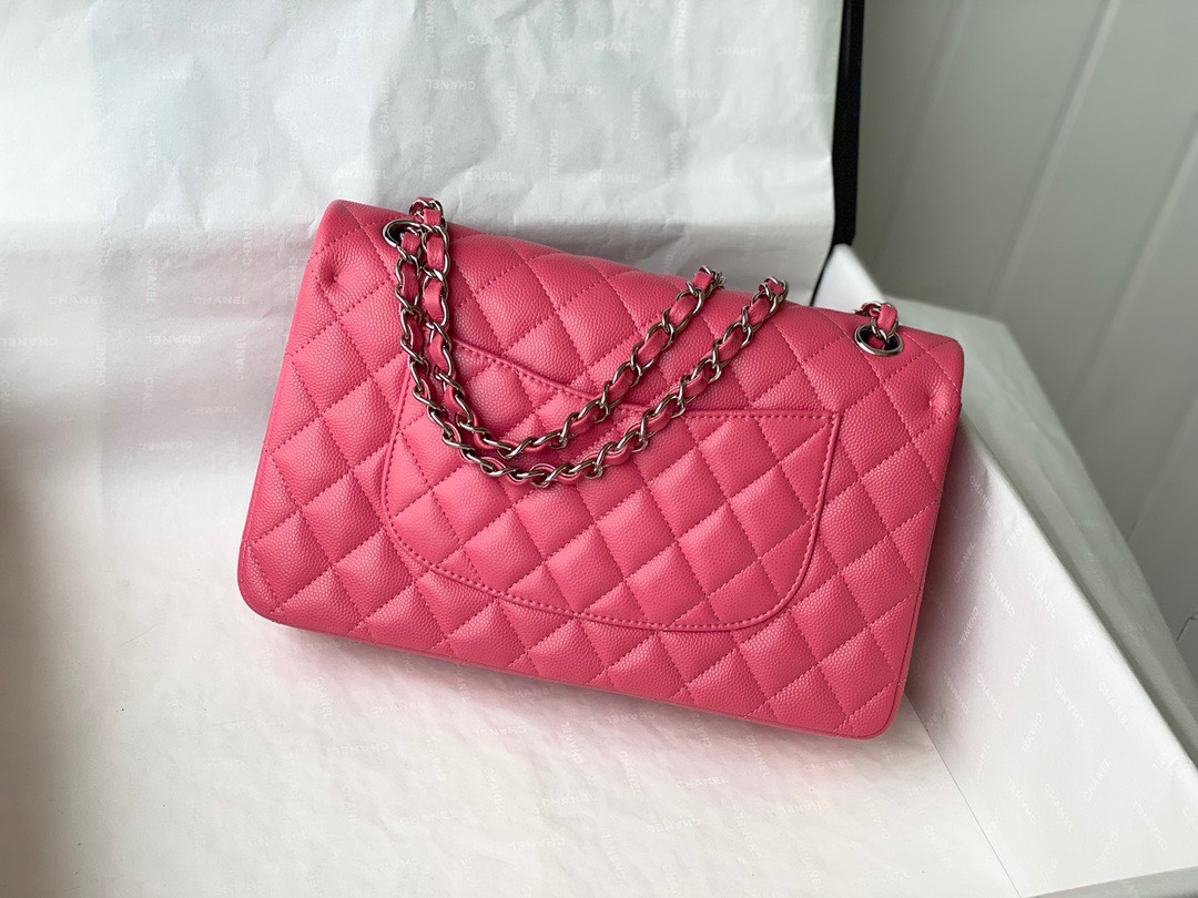 Bagsaaa Ch**el Classic Flap Caviar Bag Pink Silver Hardware 25cm