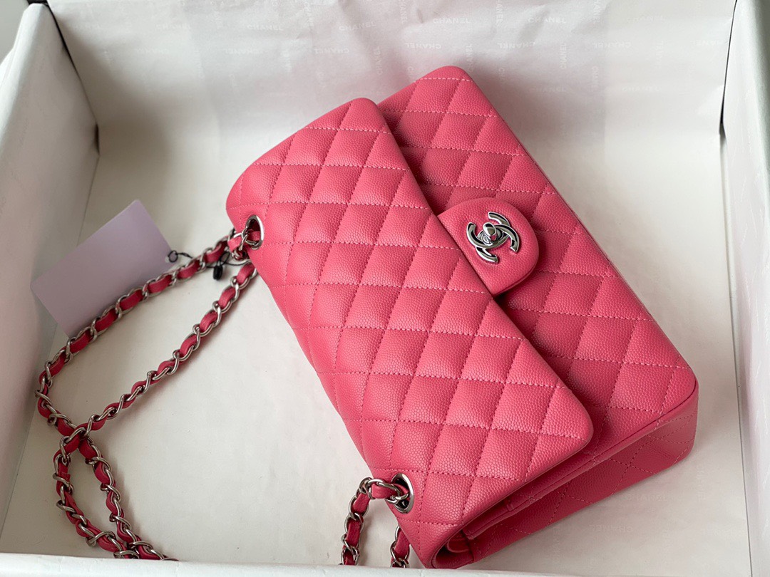 Bagsaaa Ch**el Classic Flap Caviar Bag Pink Silver Hardware 25cm