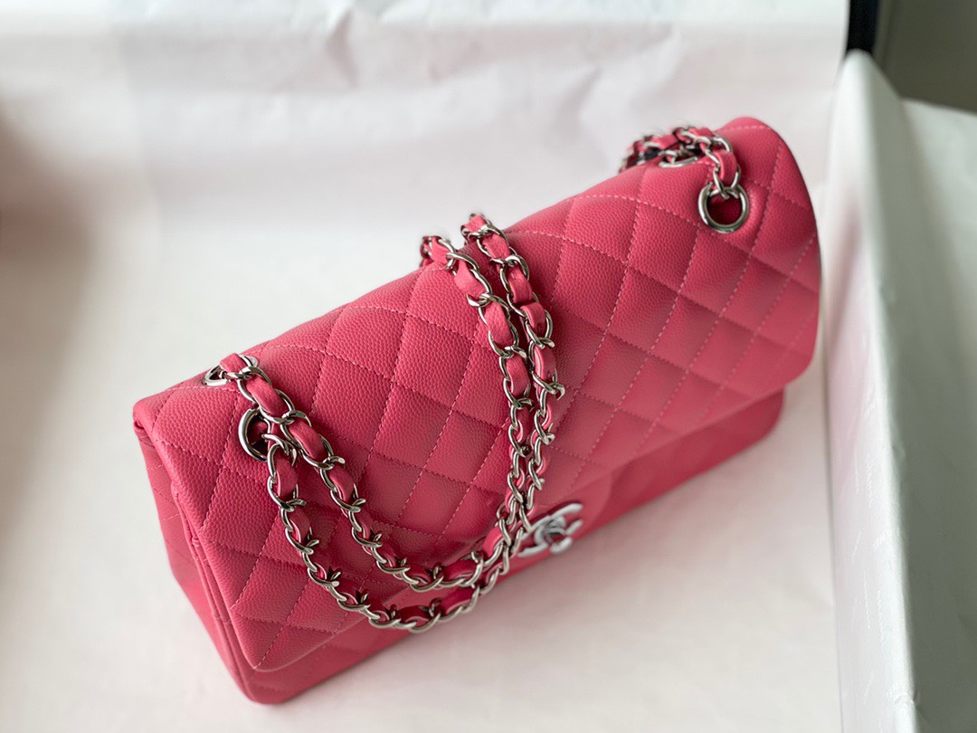 Bagsaaa Ch**el Classic Flap Caviar Bag Pink Silver Hardware 25cm