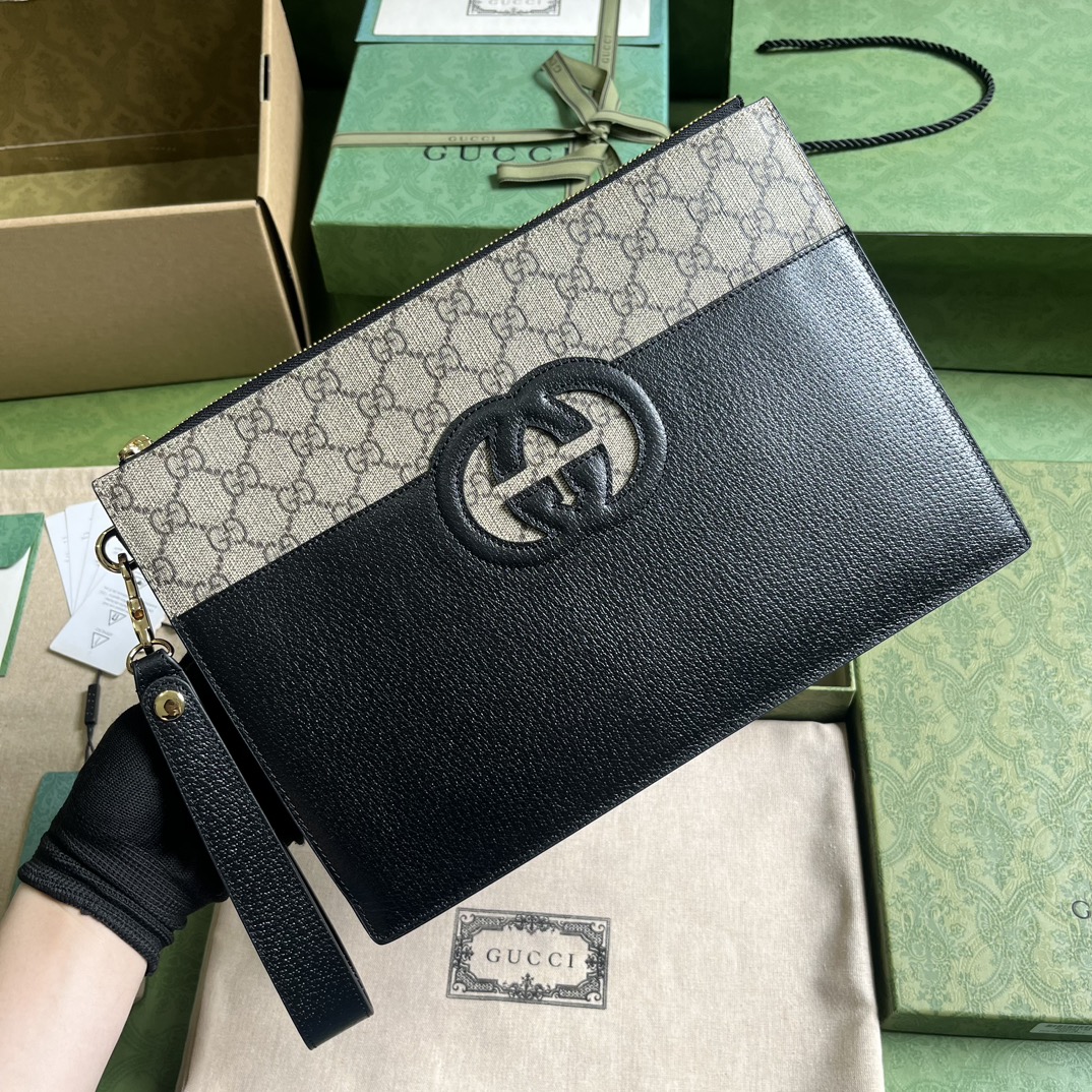 Bagsaaa Gvc*1 Incrocio GG Clutch Pouch Black and Beige - 30.5x21x1.5cm