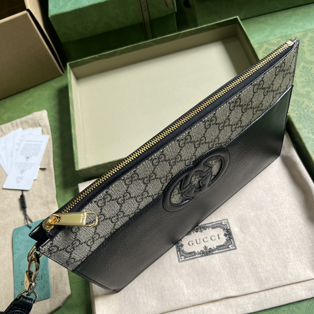 Bagsaaa Gvc*1 Incrocio GG Clutch Pouch Black and Beige - 30.5x21x1.5cm