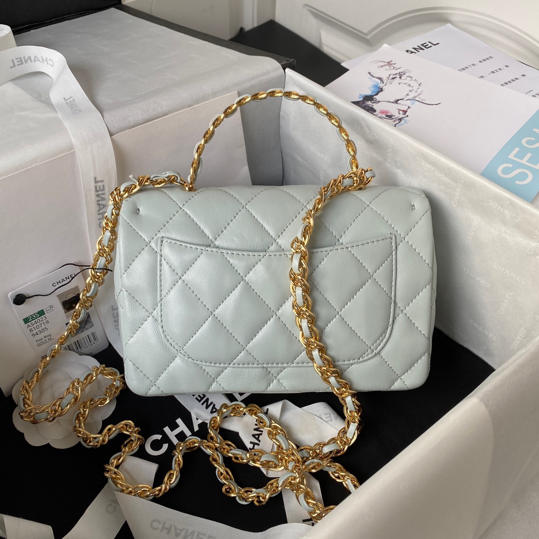 Bagsaaa Ch**el Flap Bag Gold Top Handle - 13X21X8cm