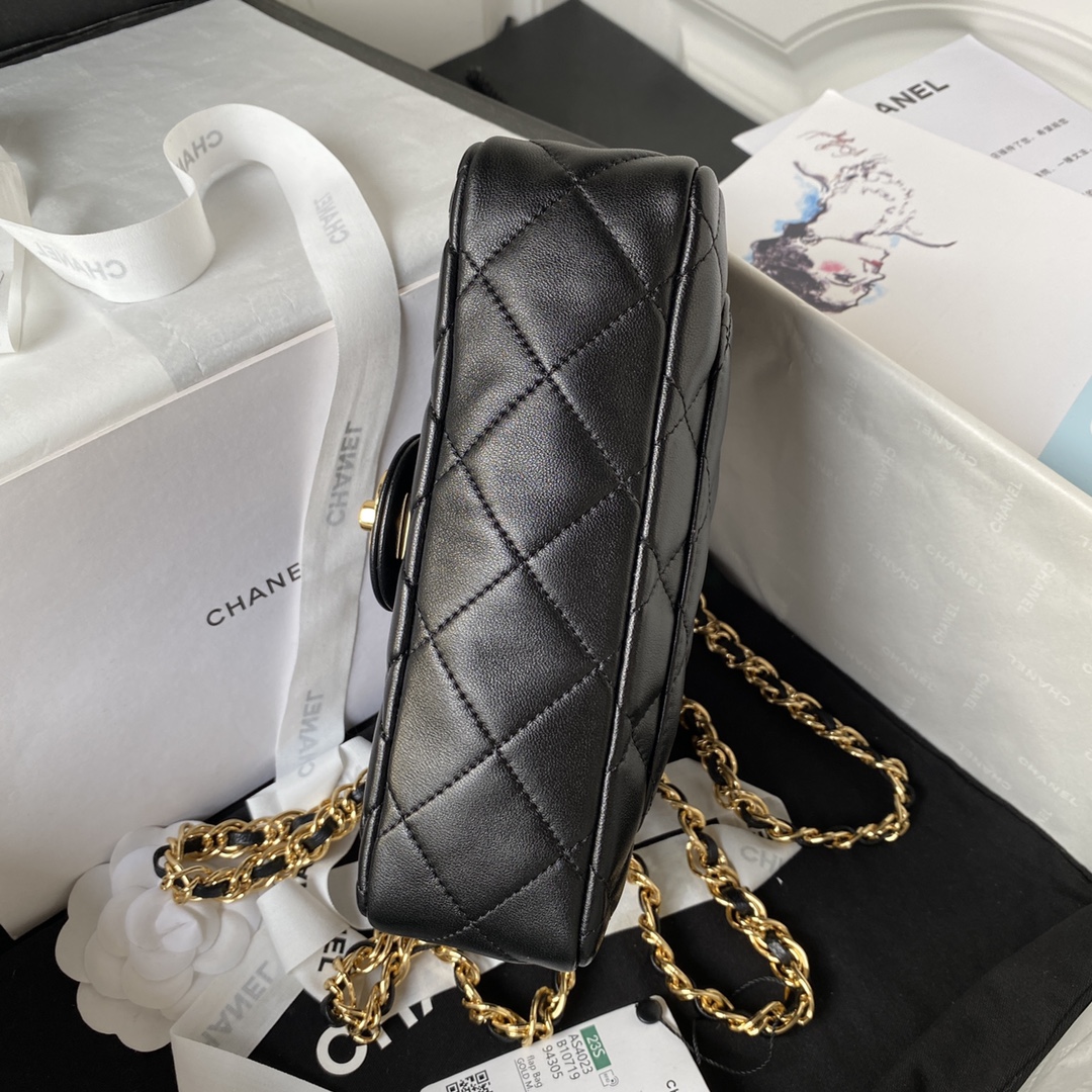 Bagsaaa Ch**el Flap Bag Gold Top Handle Black - 13X21X8cm