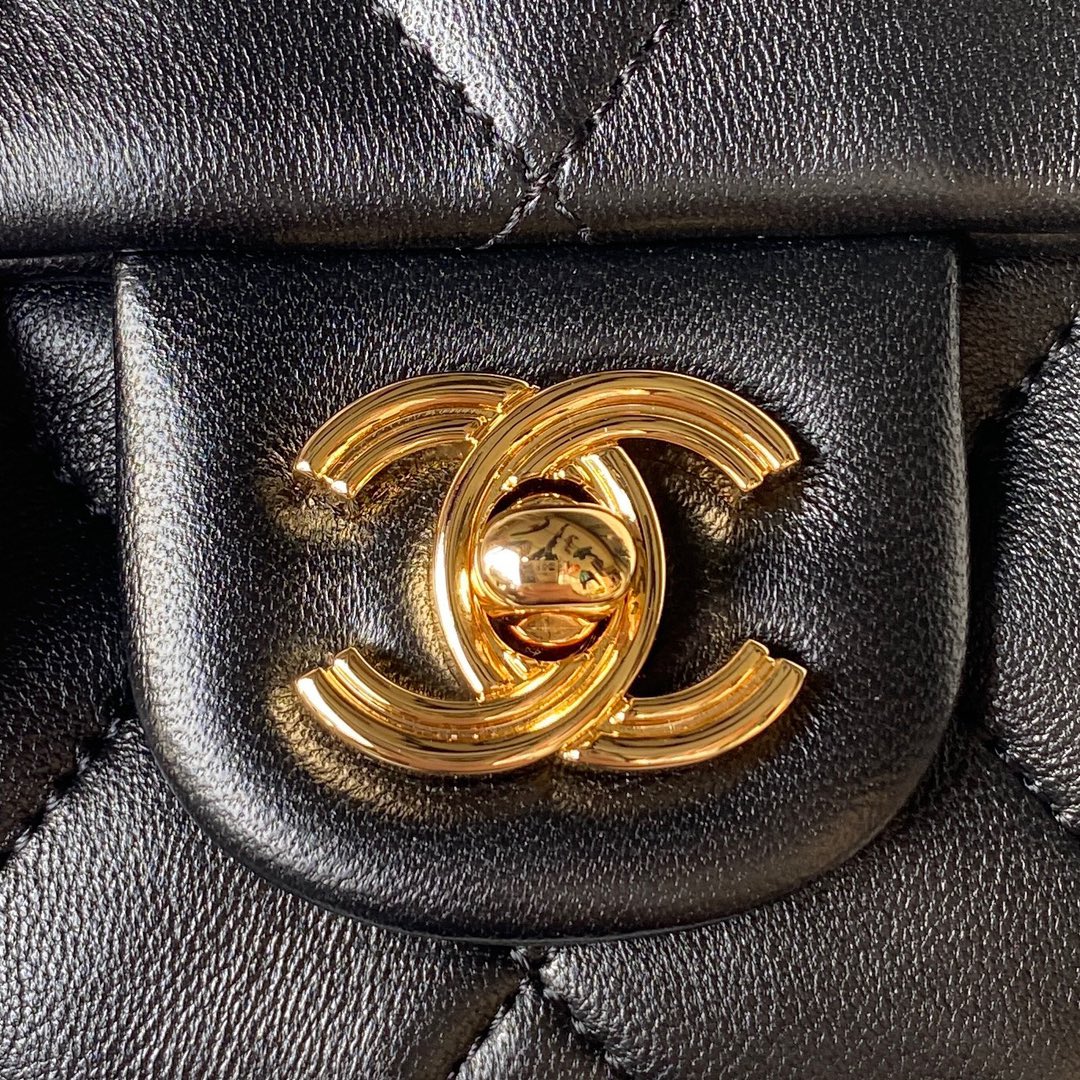 Bagsaaa Ch**el Flap Bag Gold Top Handle Black - 13X21X8cm