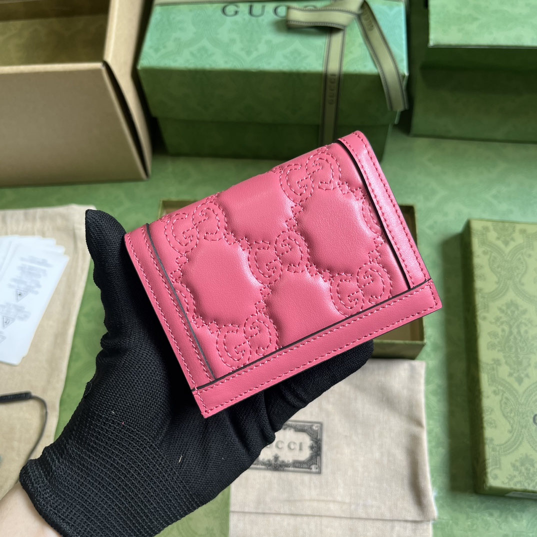 Bagsaaa Gvc*1 GG MATELASSÉ CARD CASE WALLET PINK - 11 x 8.5 x 3cm