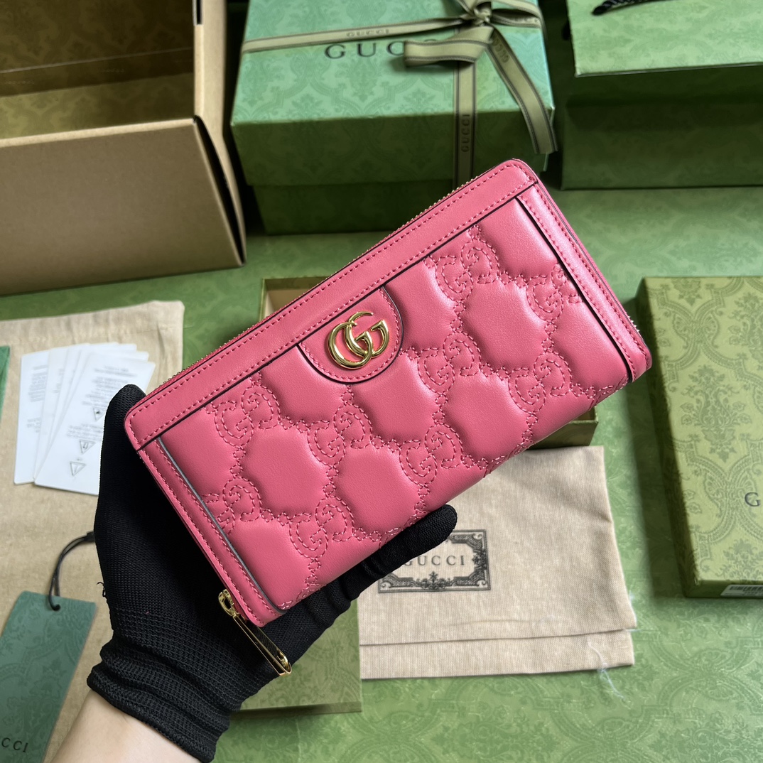 Bagsaaa Gvc*1 GG MATELASSÉZIP AROUND WALLET PINK - W19.5cm x H11cm x D3cm