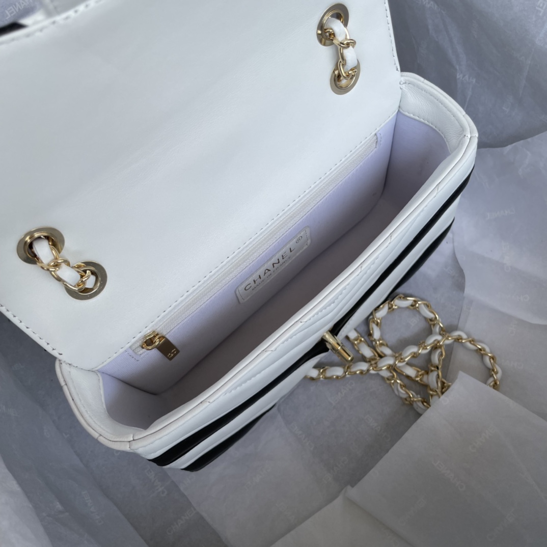 Bagsaaa Ch**el Flap Bag Chevron Black and White - 20*13*5cm