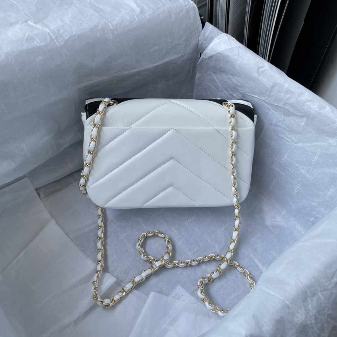 Bagsaaa Ch**el Flap Bag Chevron Black and White - 20*13*5cm