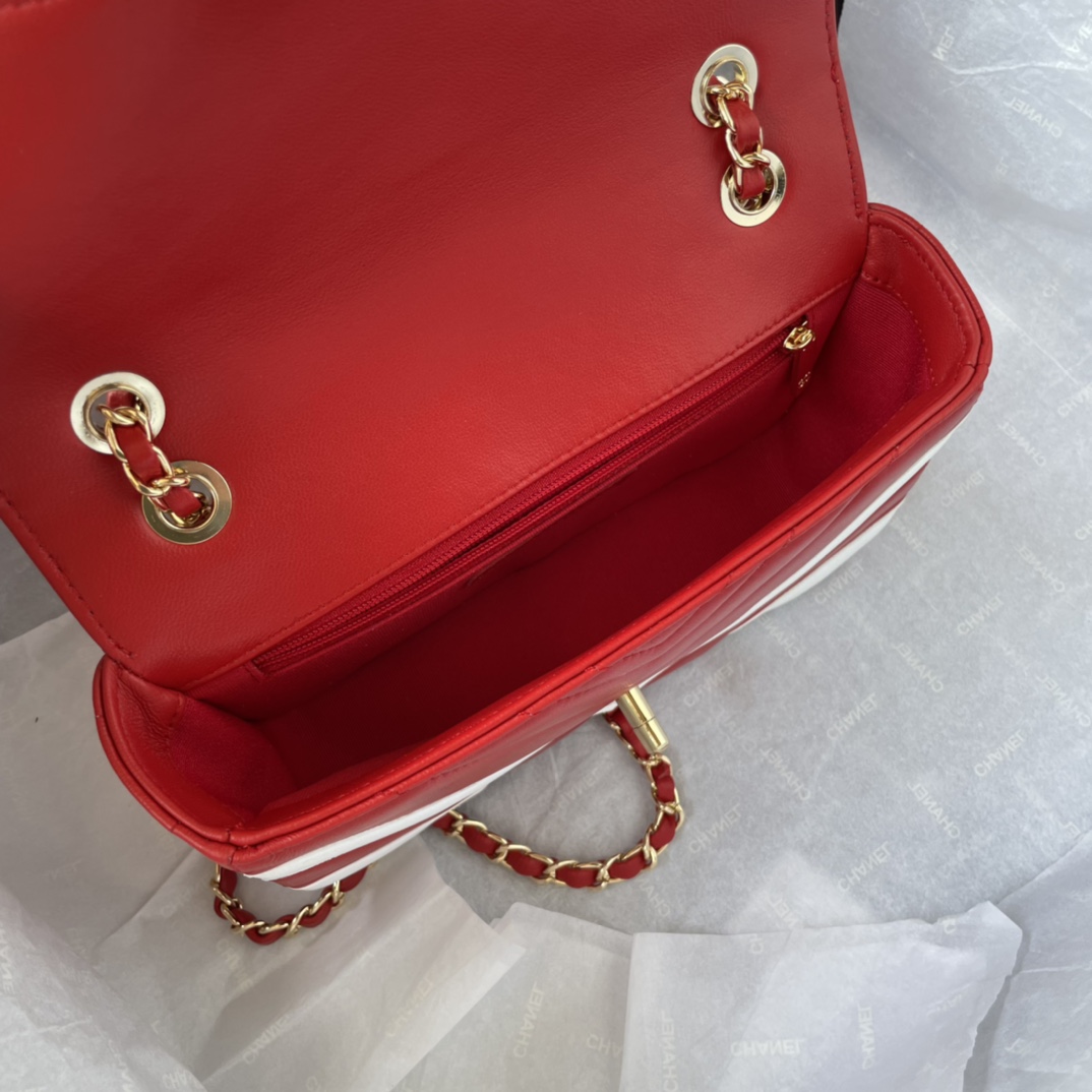 Bagsaaa Ch**el Flap Bag Chevron Red and White - 20*13*5cm