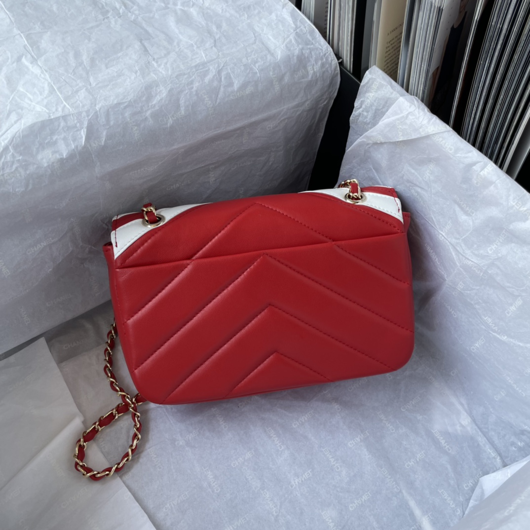 Bagsaaa Ch**el Flap Bag Chevron Red and White - 20*13*5cm