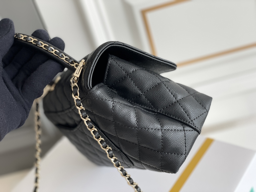 Bagsaaa Ch**el Coco Handle Black Bag - 24x14x10cm