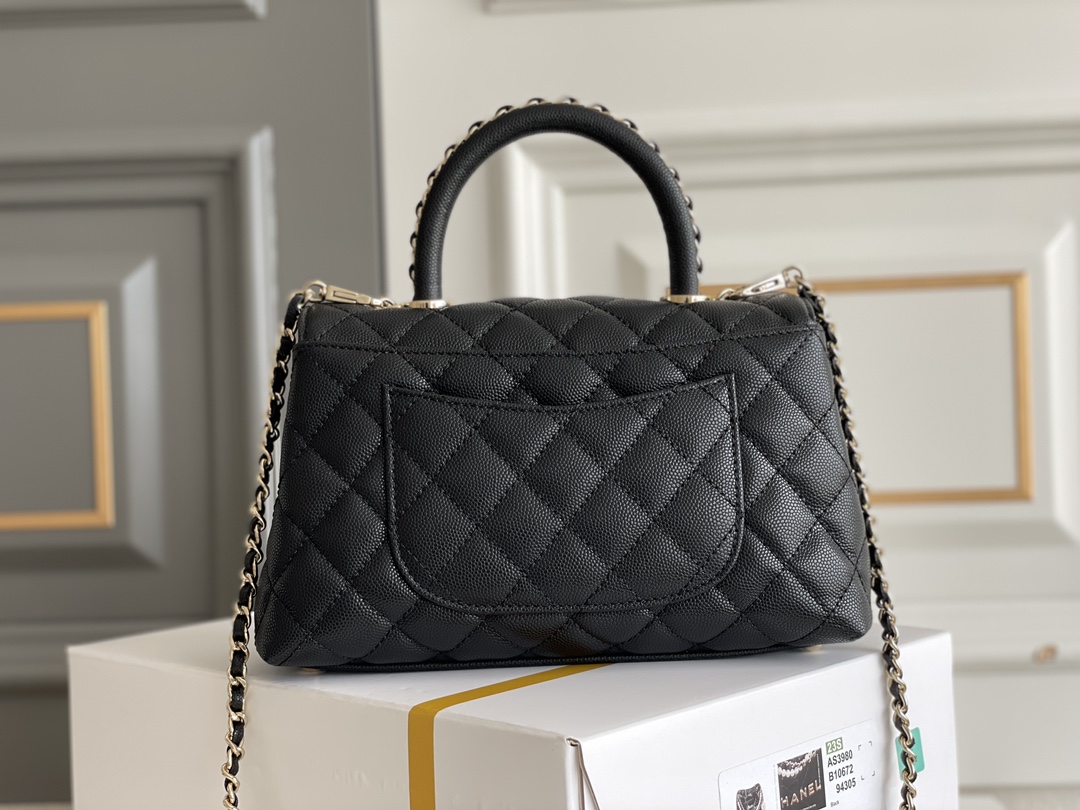 Bagsaaa Ch**el Coco Handle Black Bag - 24x14x10cm