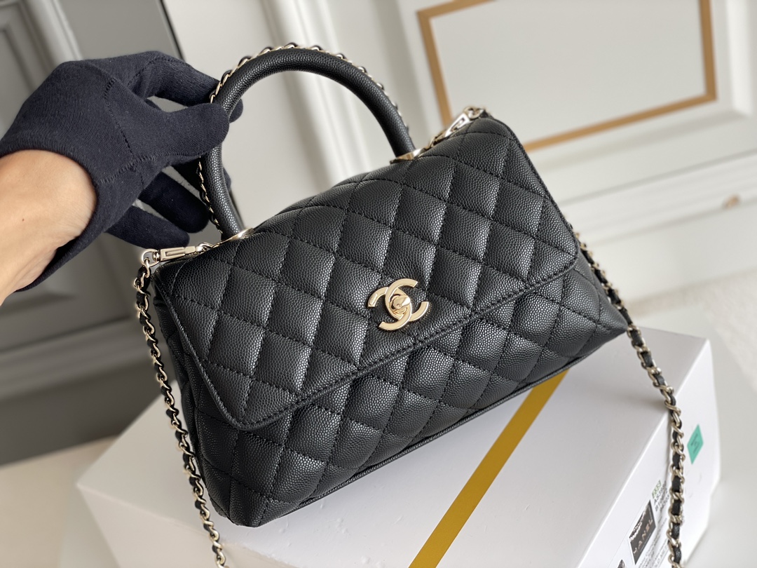 Bagsaaa Ch**el Coco Handle Black Bag - 24x14x10cm