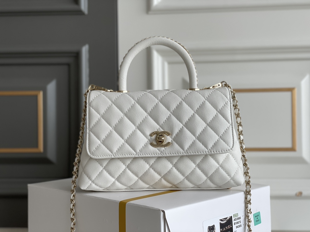 Bagsaaa Ch**el Coco Handle White Bag - 24x14x10cm