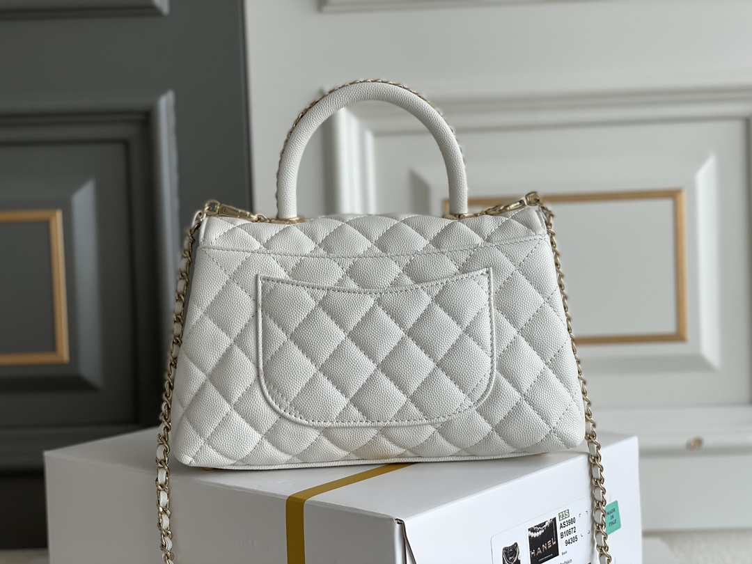Bagsaaa Ch**el Coco Handle White Bag - 24x14x10cm