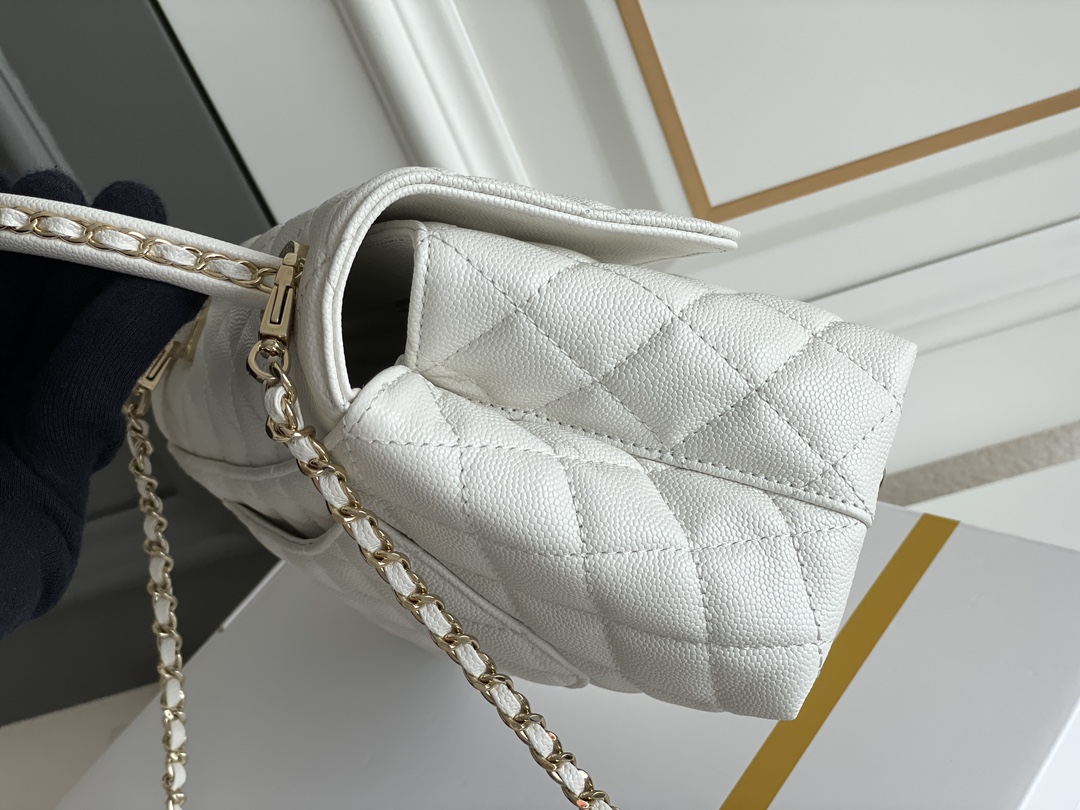 Bagsaaa Ch**el Coco Handle White Bag - 24x14x10cm