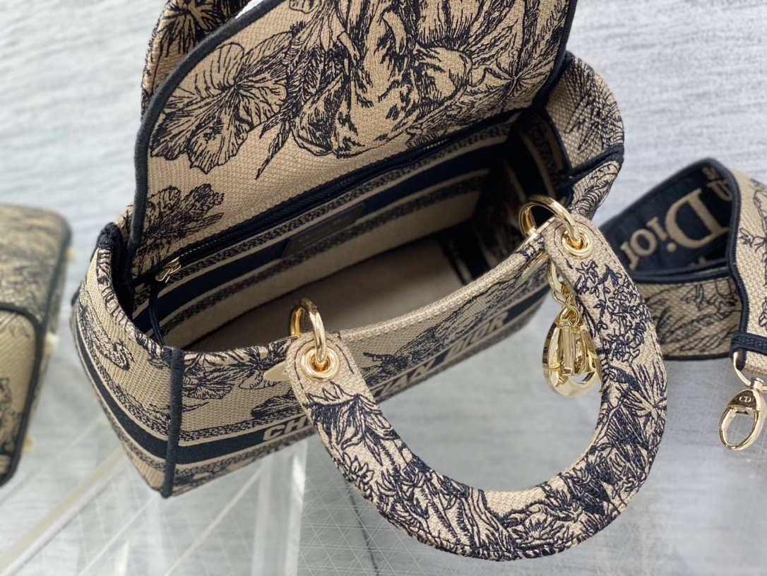 Bagsaaa Lady D10r Brown Toile de Jouy Embroidery - 24cm