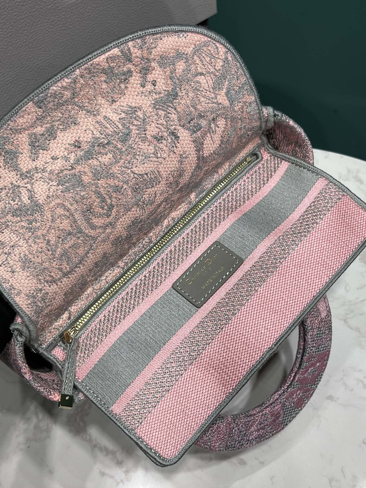 Bagsaaa Lady D10r Pink Toile de Jouy Embroidery - 24cm