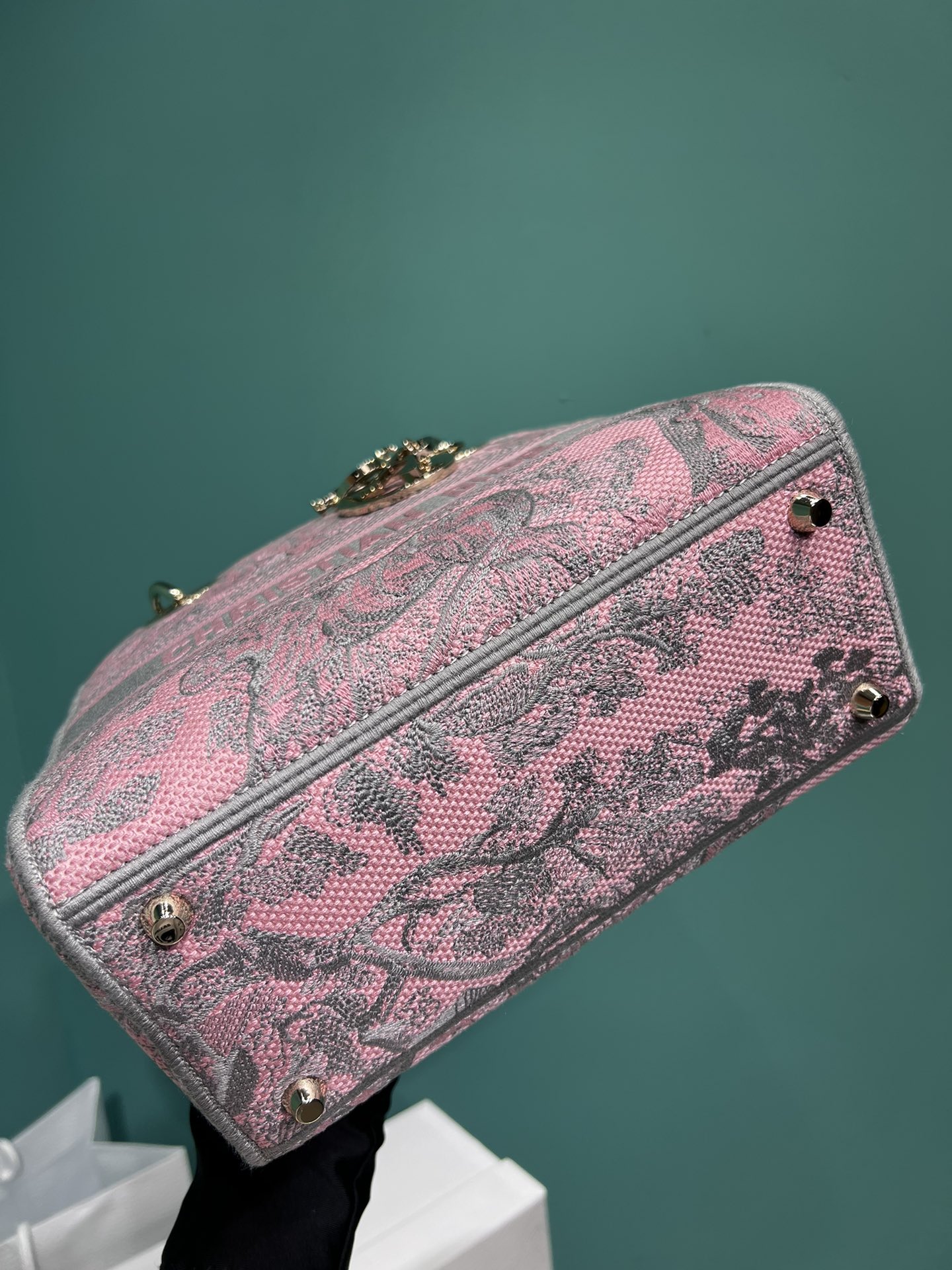 Bagsaaa Lady D10r Pink Toile de Jouy Embroidery - 24cm