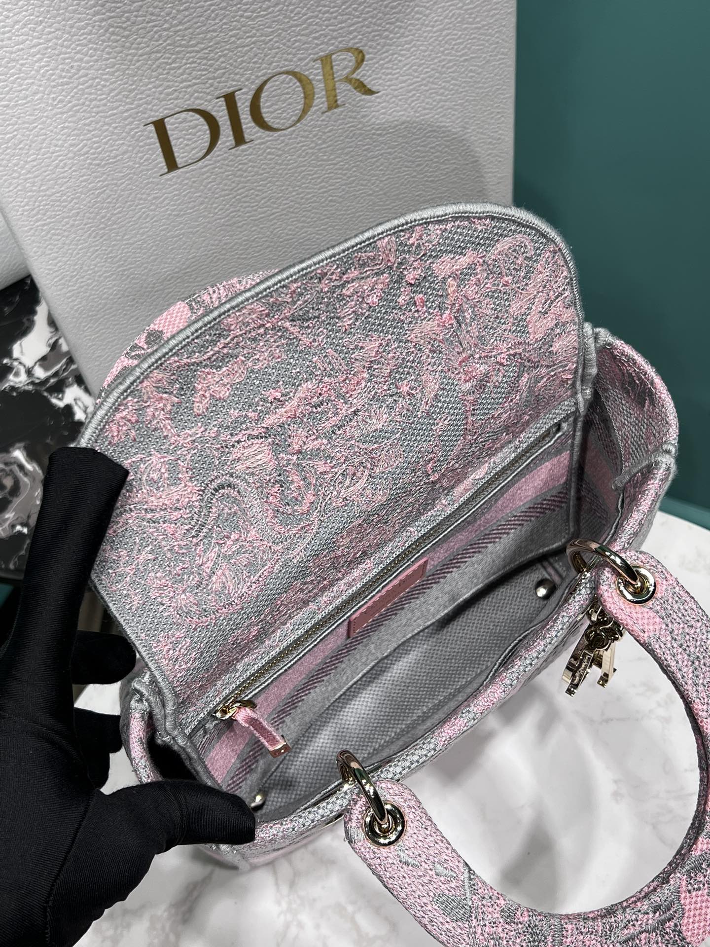 Bagsaaa Lady D10r Grey Toile de Jouy Embroidery - 24cm