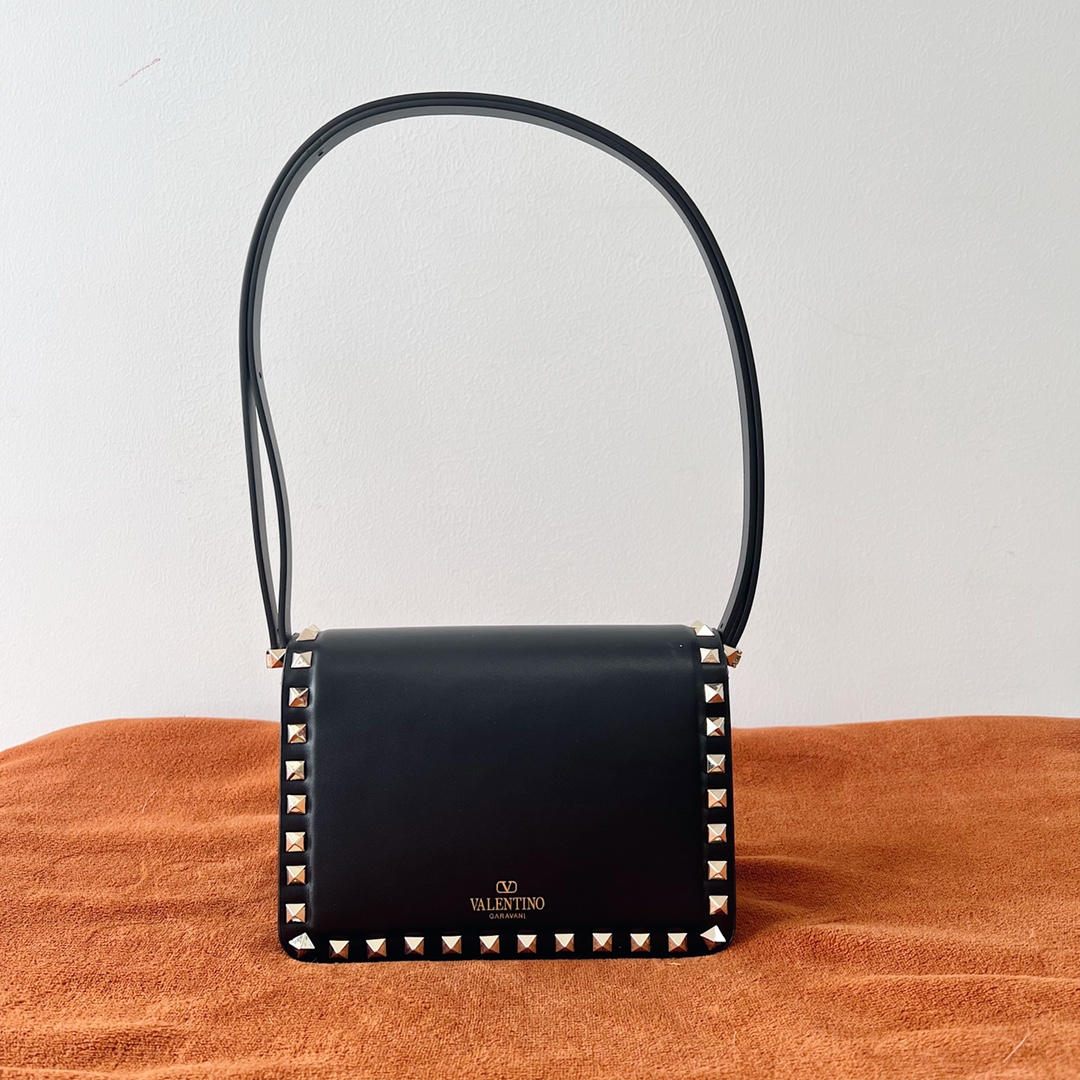 Bagsaaa Va1e*ntin0 Garavani Rockstud Shoulder Black Bag - 18.5x12x8cm