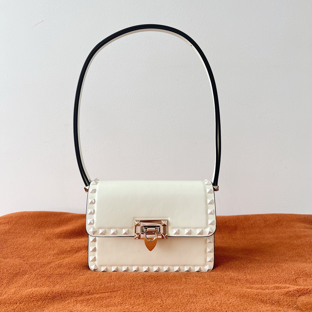 Bagsaaa Va1e*ntin0 Garavani Rockstud Shoulder White Bag - 18.5x12x8cm
