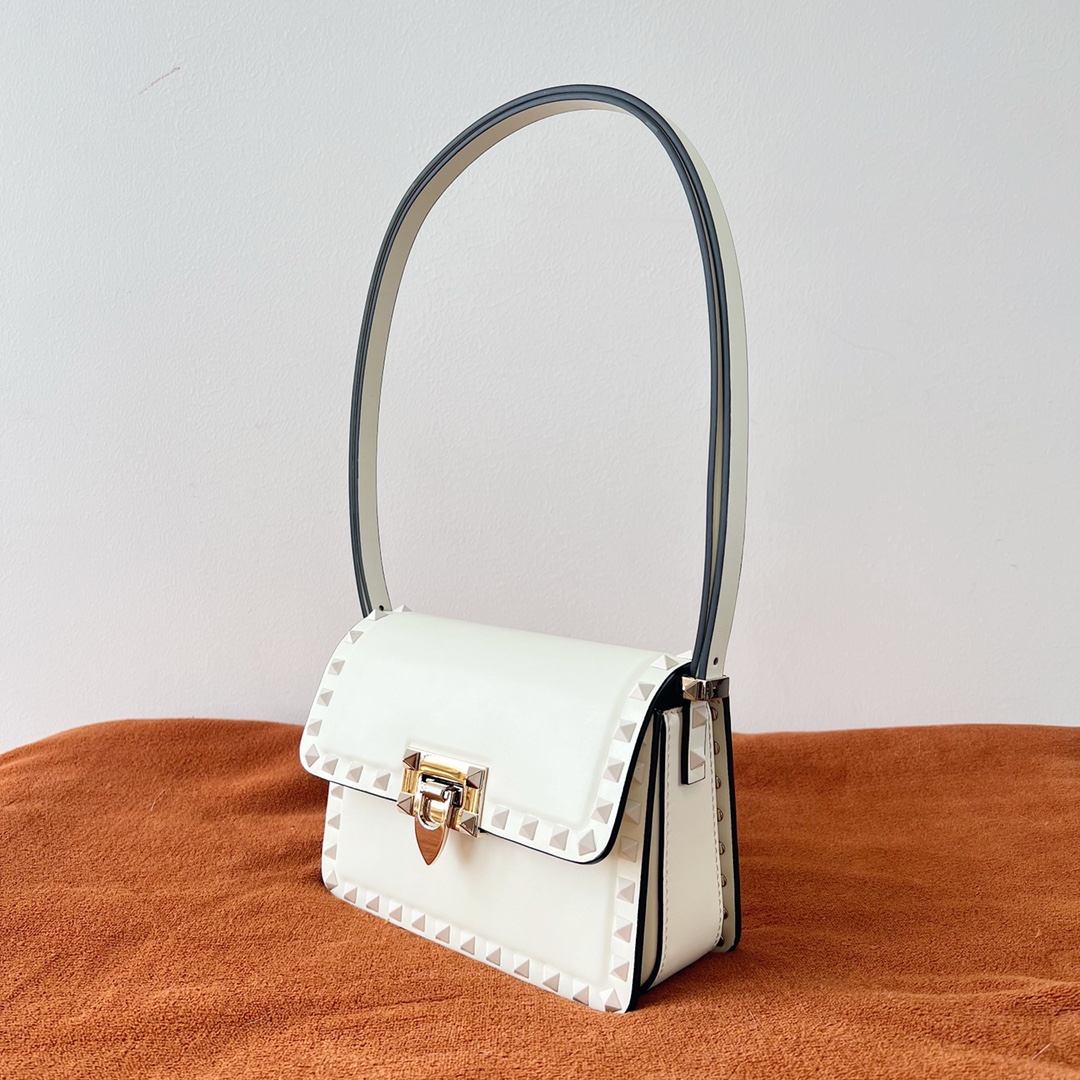 Bagsaaa Va1e*ntin0 Garavani Rockstud Shoulder White Bag - 18.5x12x8cm