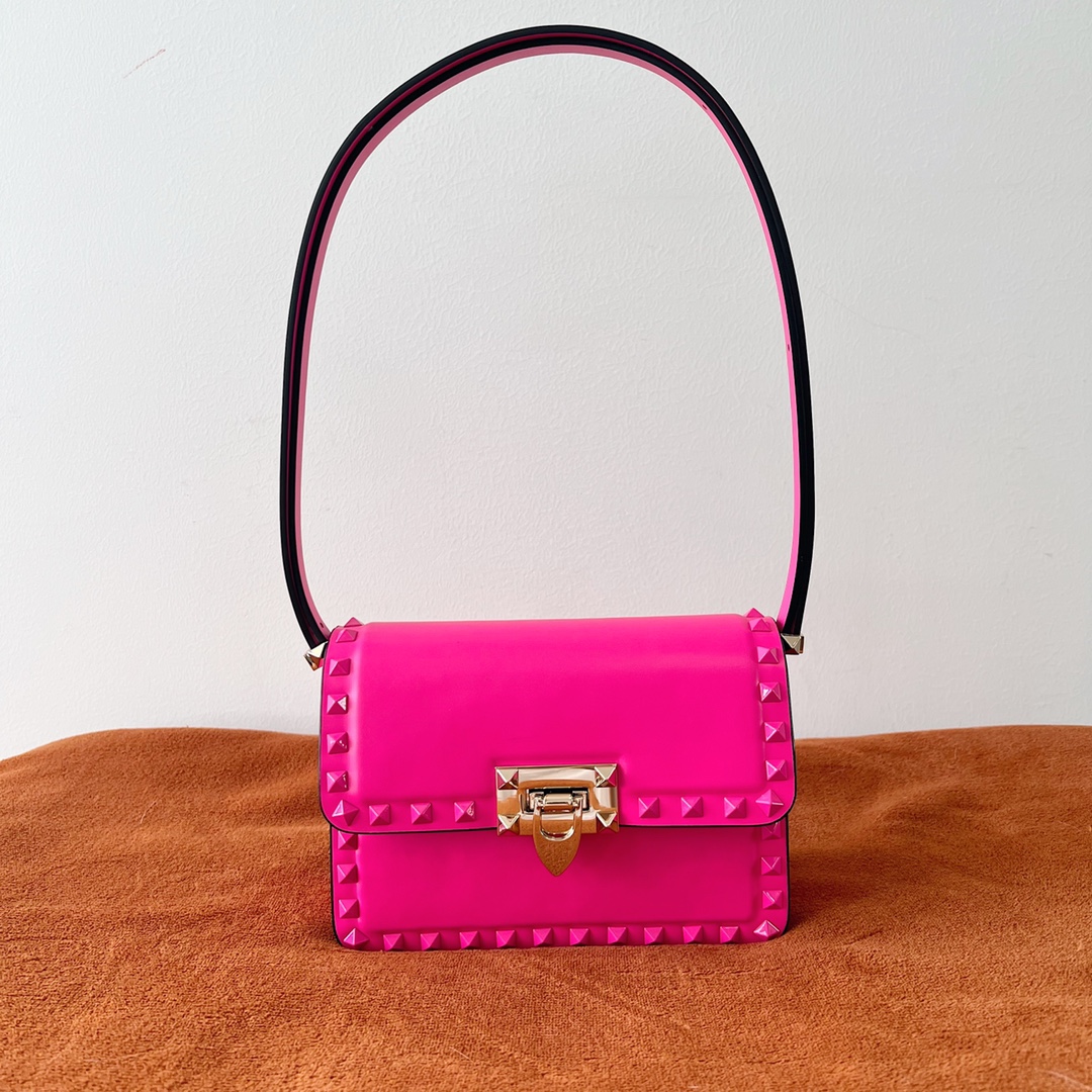 Bagsaaa Va1e*ntin0 Garavani Rockstud Shoulder Pink Bag - 18.5x12x8cm