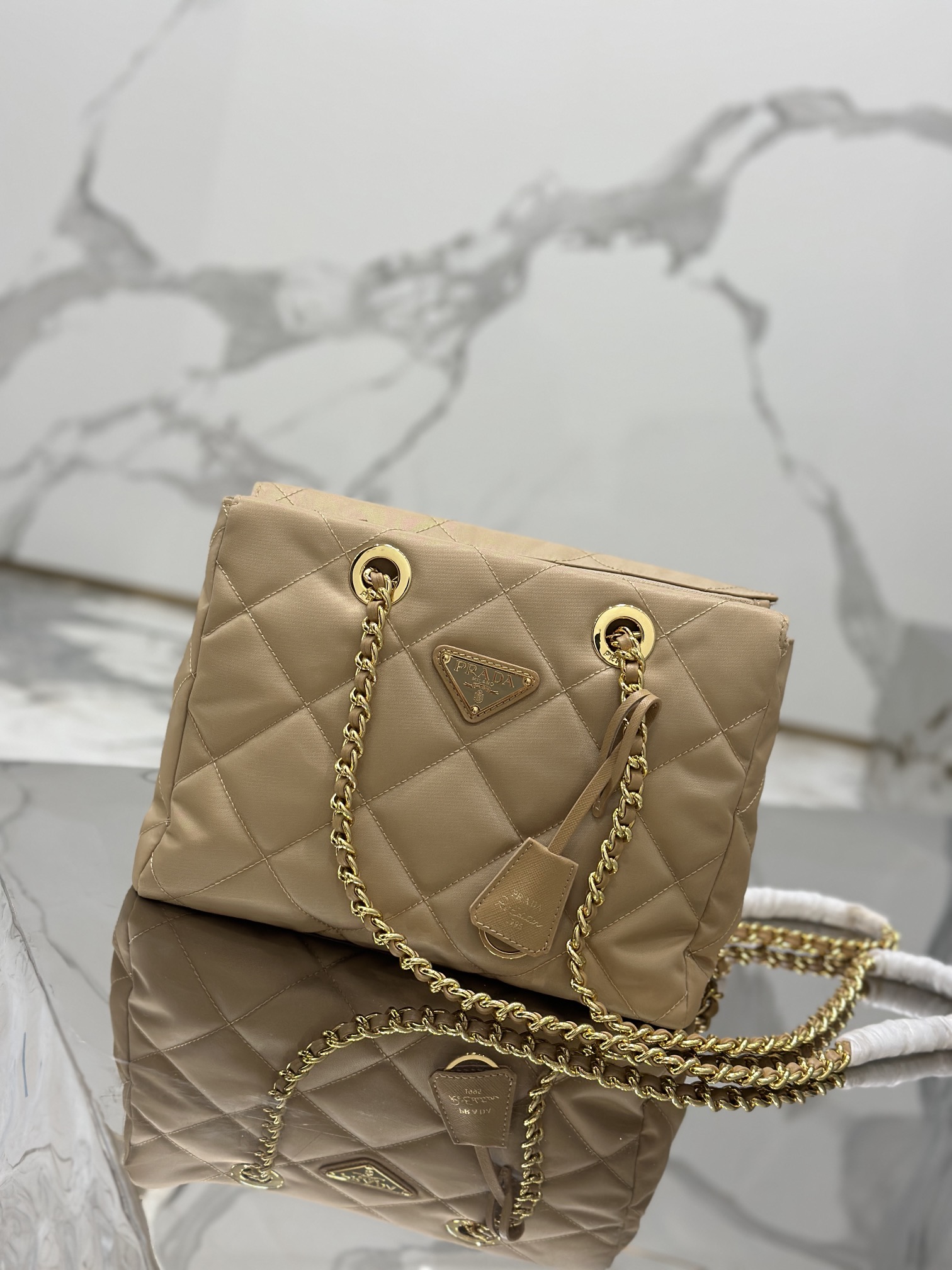 Bagsaaa Pra*a Re-Nylon tote beige bag - 25x19x7cm