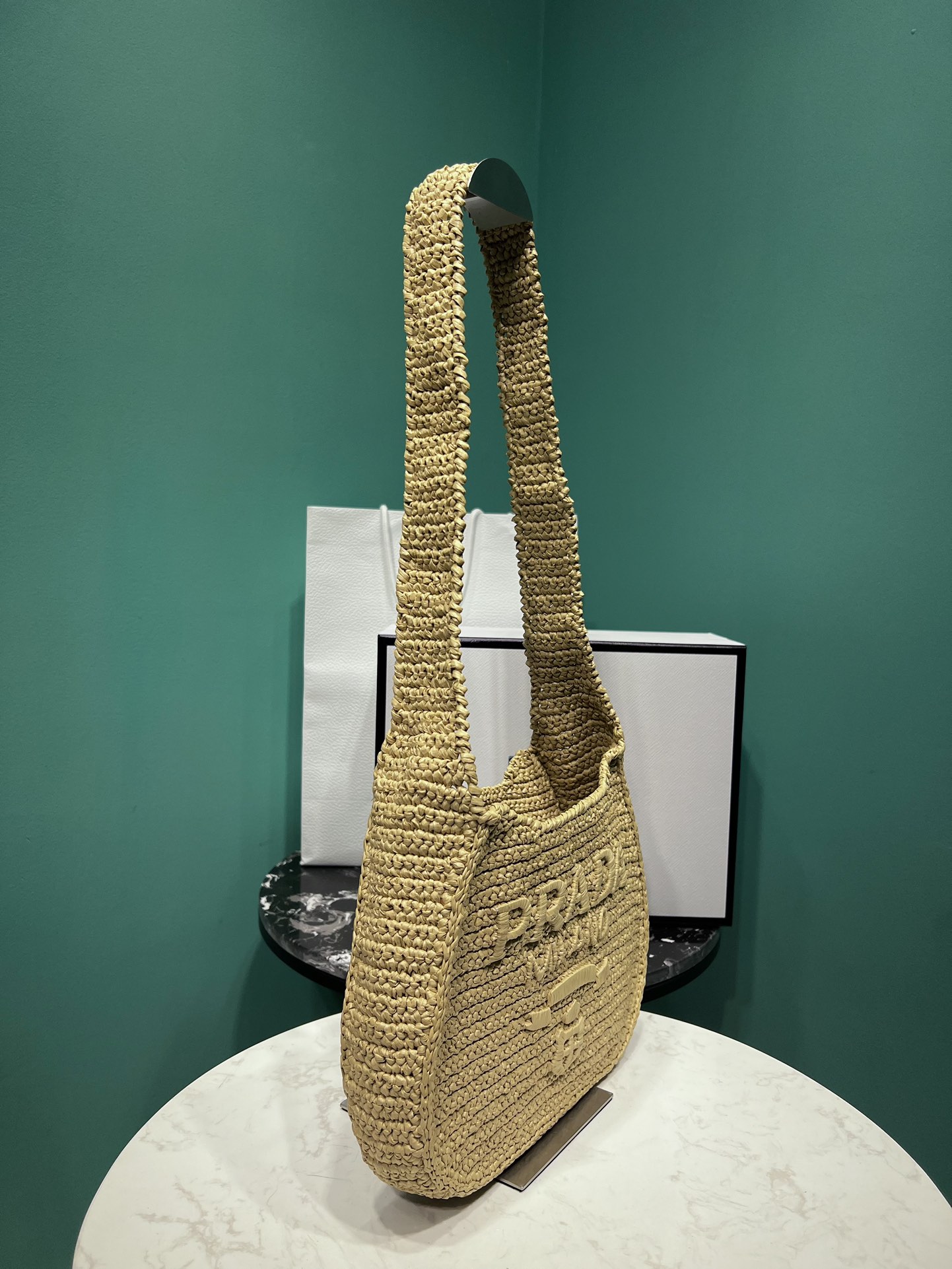 Bagsaaa Pra*a Raffia Round Tote - 30x24x4.5cm
