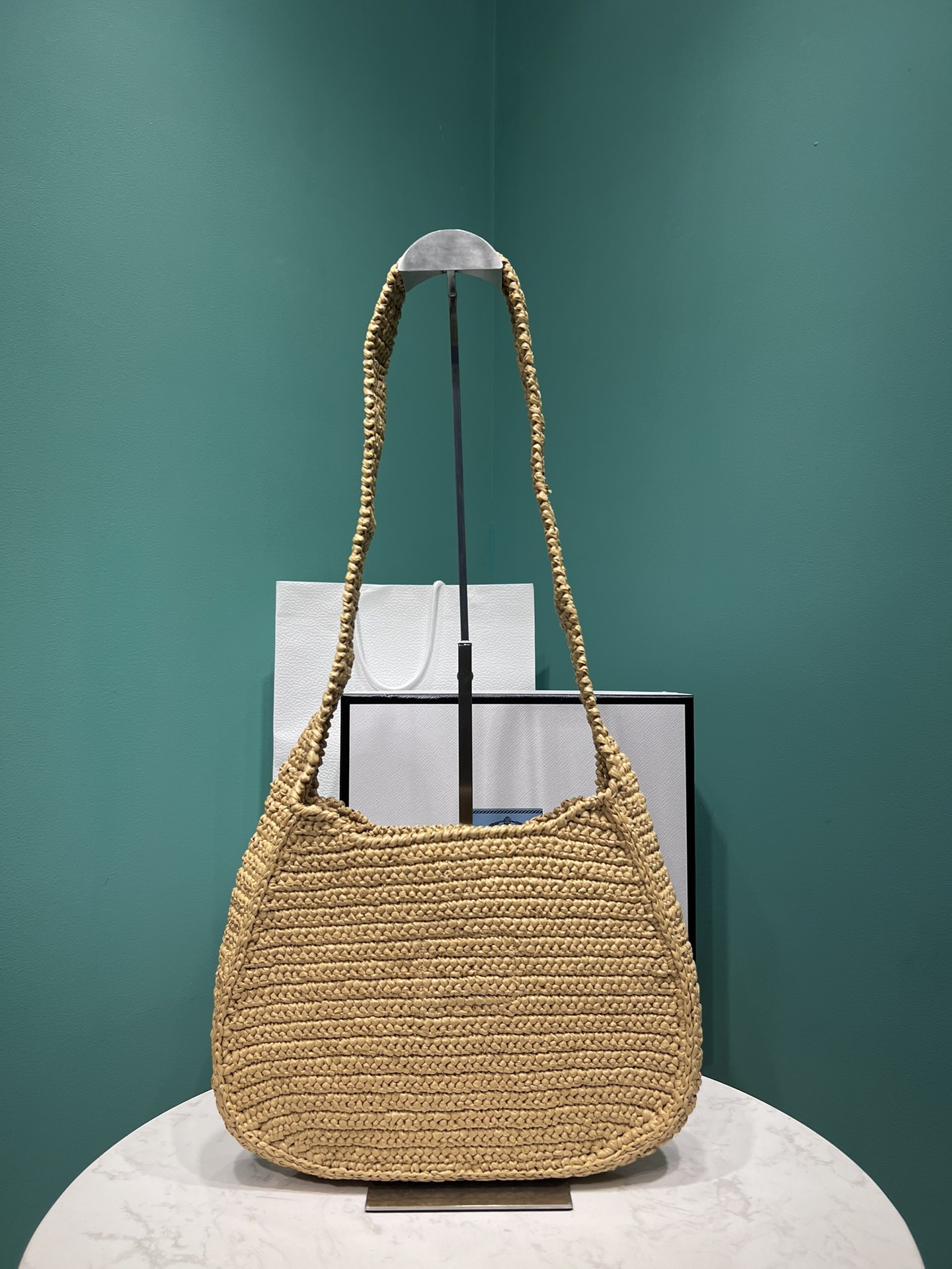 Bagsaaa Pra*a Raffia Round Tote - 30x24x4.5cm