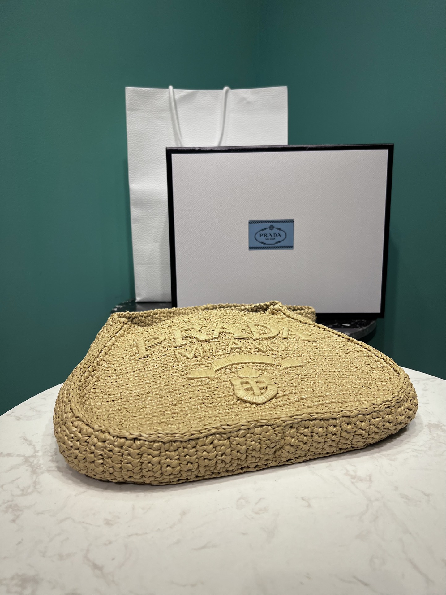 Bagsaaa Pra*a Raffia Round Tote - 30x24x4.5cm