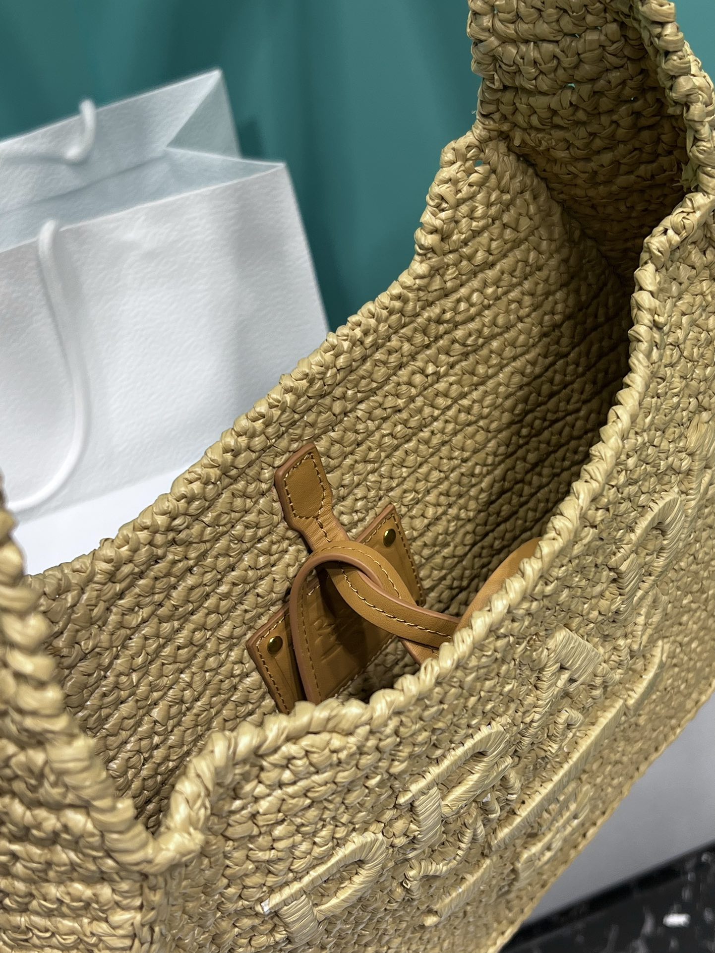 Bagsaaa Pra*a Raffia Round Tote - 30x24x4.5cm