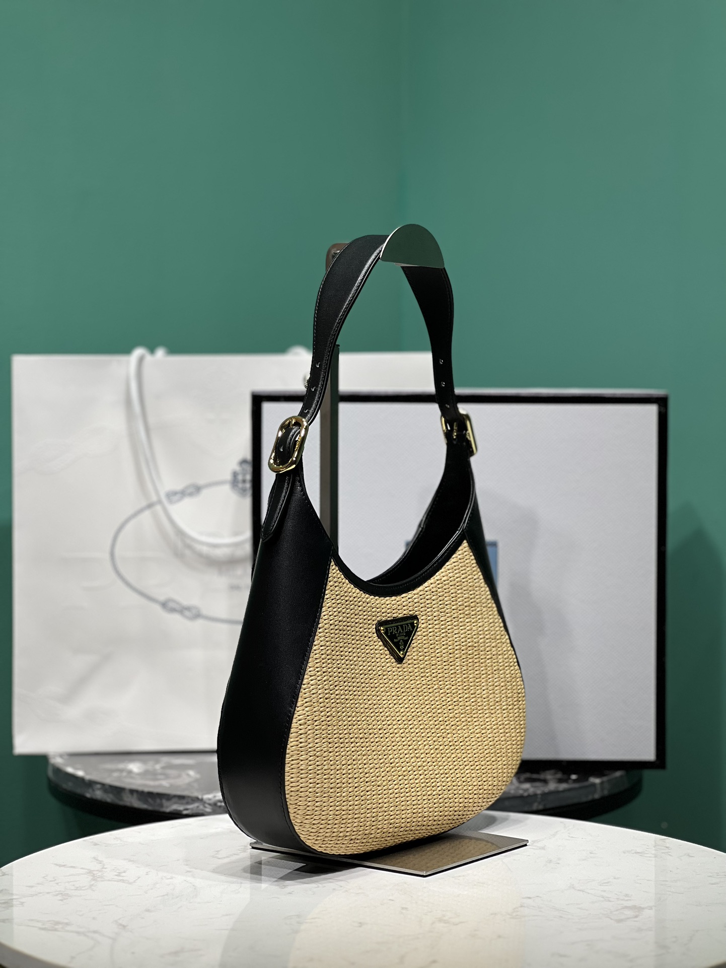 Bagsaaa Pra*a Fabric and leather shoulder black/tan bag - 26x17x4.5cm