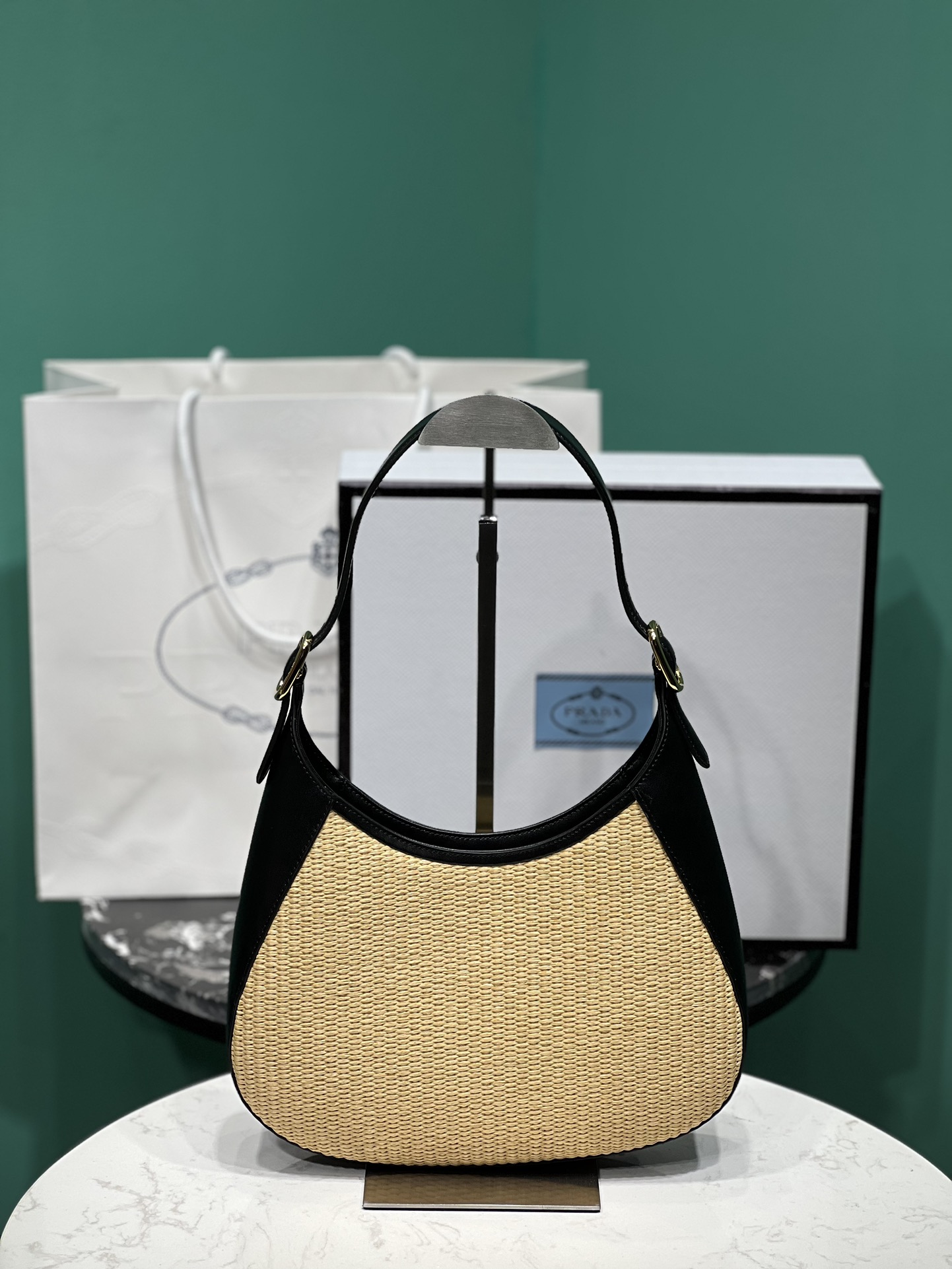 Bagsaaa Pra*a Fabric and leather shoulder black/tan bag - 26x17x4.5cm