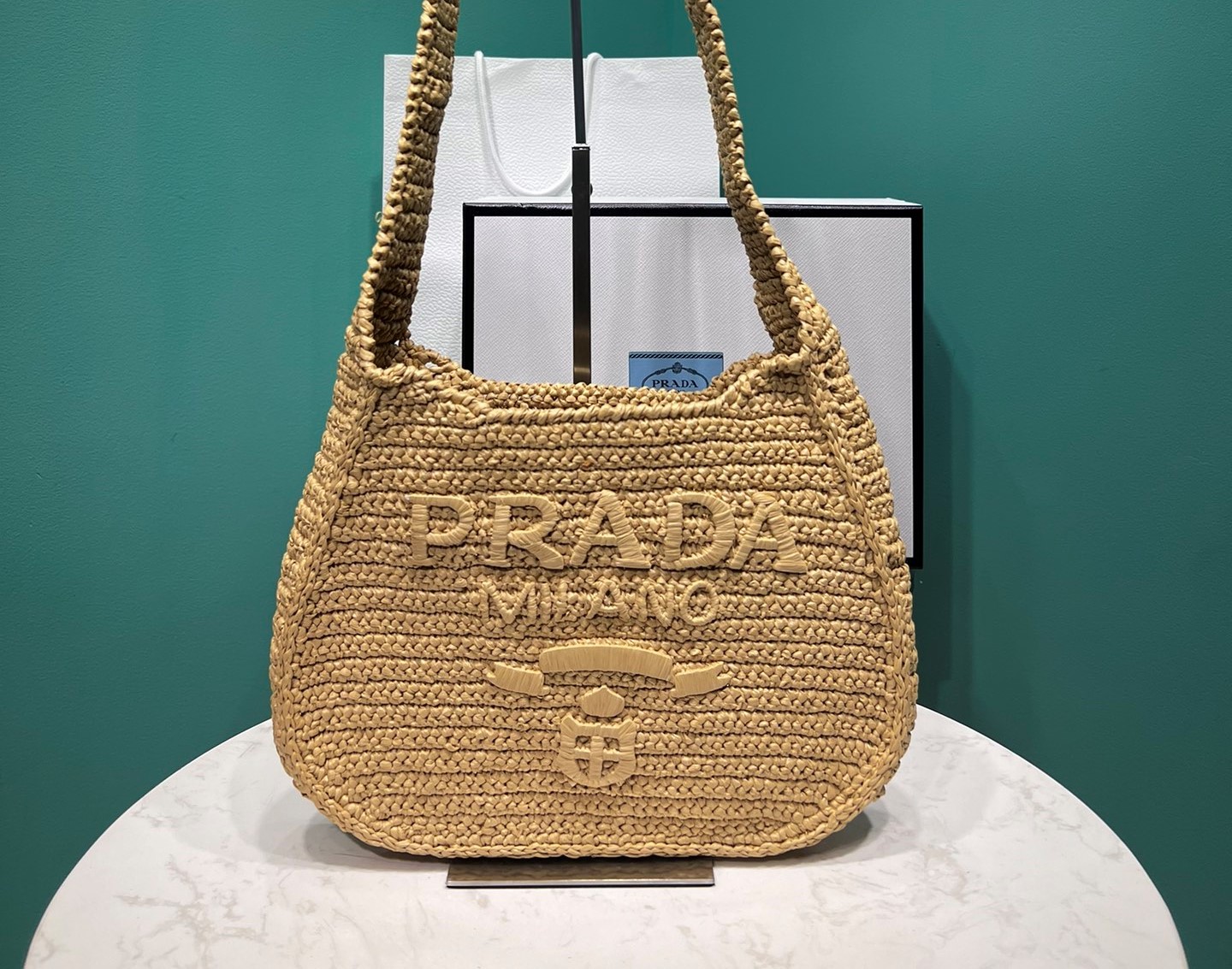 Bagsaaa Pra*a Raffia Round Tote - 30x24x4.5cm